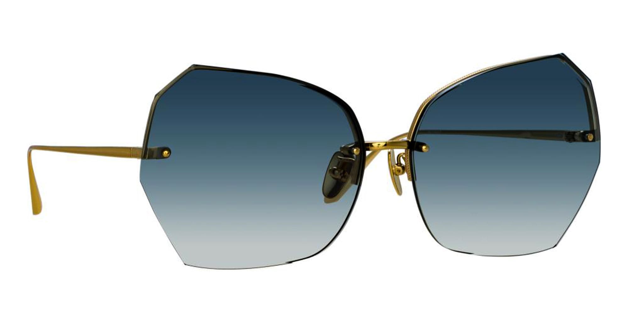 Ottica Mondello Roma - LINDA FARROW - LFL1546C2SUN - LILA - YELLOW GOLD / AQUA - Titanium - shape Butterfly - Gold - EYEWEAR - SUNGLASSES - Donna,Women - lens Gradient blue - Made In Japan