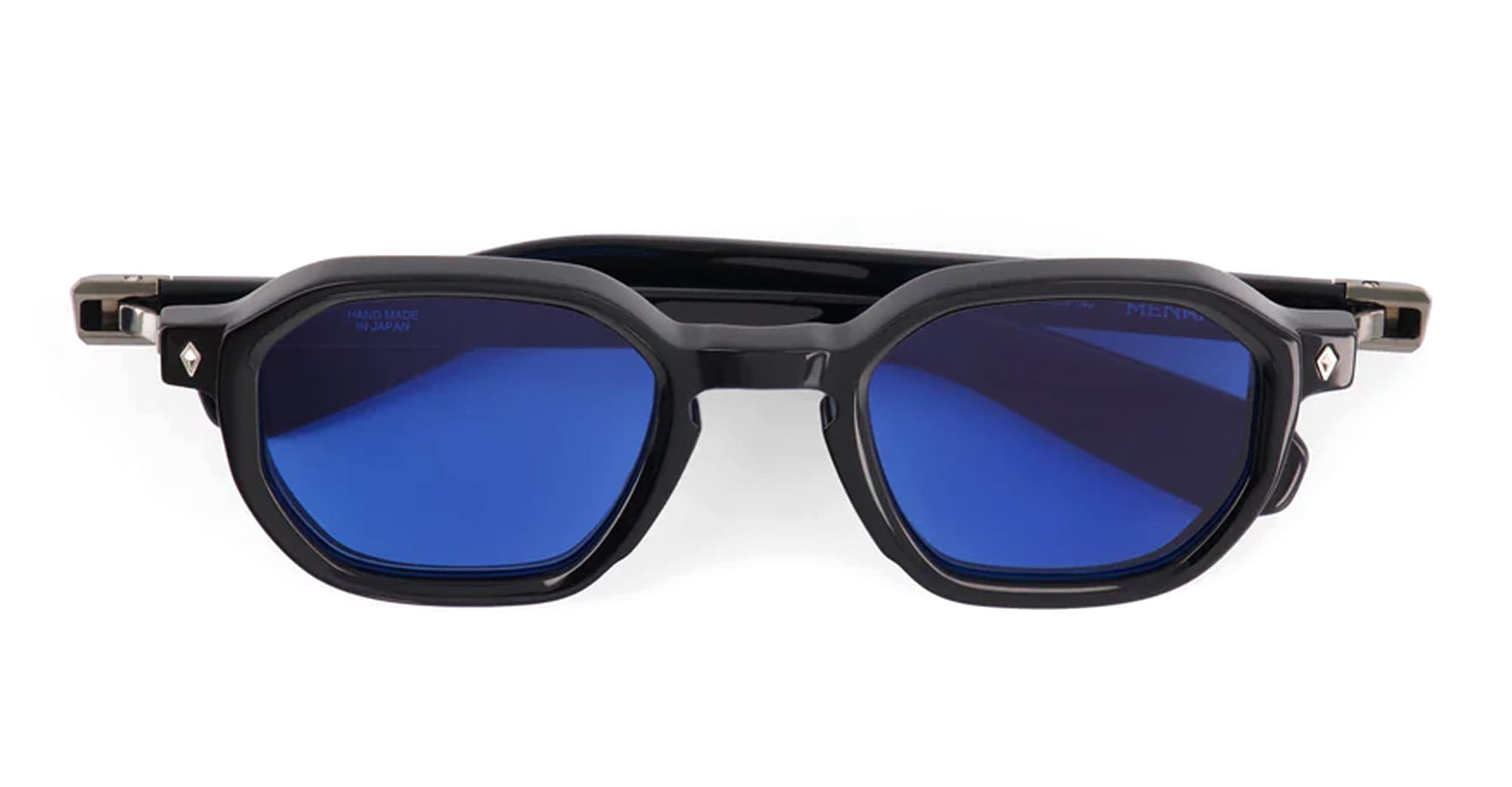  ANTIQUE SILVER - Acetate - shape Squared - black, silver - EYEWEAR - SUNGLASSES - Unisex,Uomo,Donna,Women,Men - lens Blue - Made In Japan