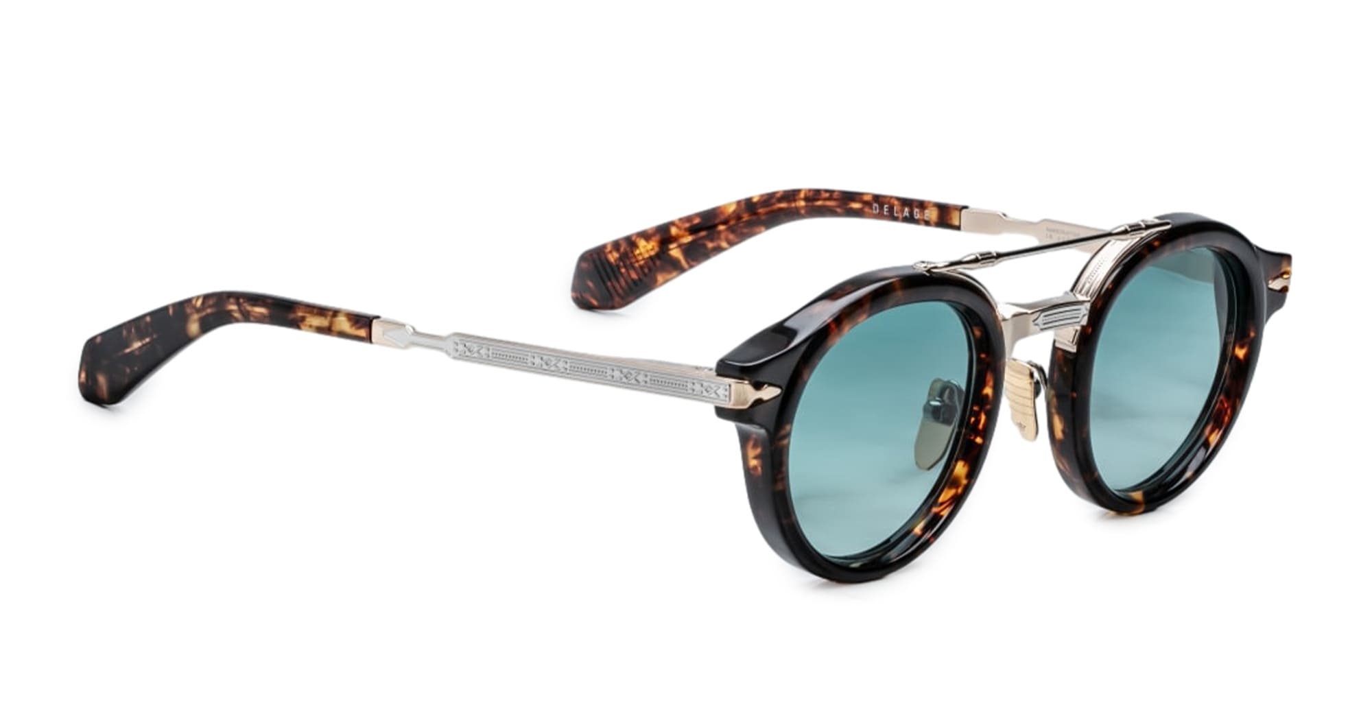 Ottica Mondello Roma - Jacques Marie Mage - J-ESN-DG-P5013V-OS - DELAGE - BEAU - Acetate, titanium - shape Round - havana, gold - EYEWEAR - SUNGLASSES - Uomo,Men - lens turquoise - Made In Japan