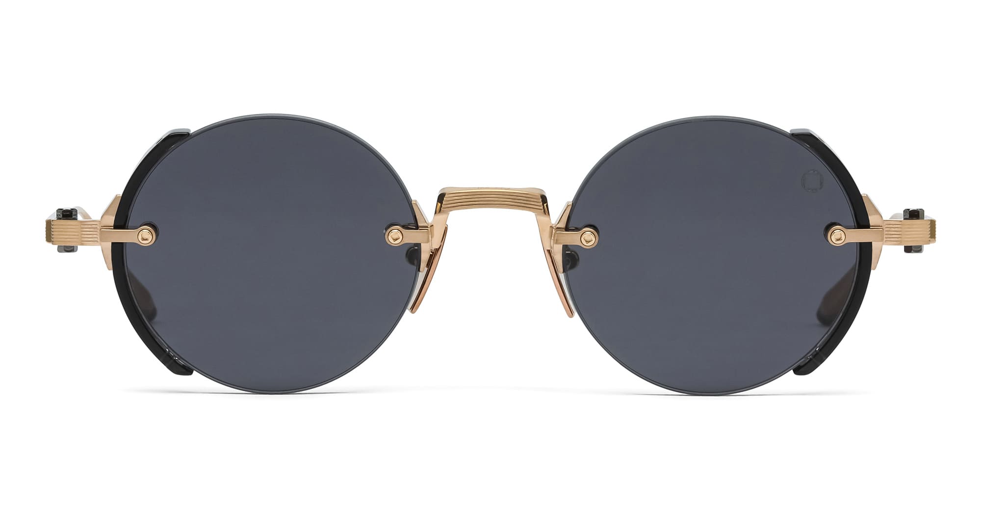 Ottica Mondello Roma - Akoni - AKS-519A-46 - JUPITER - BRUSHED 12K GOLD / CRYSTAL BLACK - Titanium - shape Round - gold, black - EYEWEAR - SUNGLASSES - Uomo,Men - lens dark grey - Made In Japan