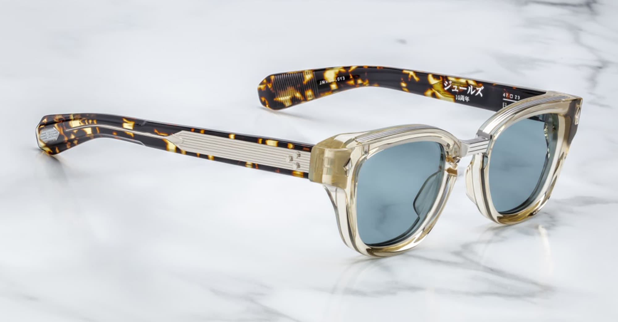 Ottica Mondello Roma - Jacques Marie Mage - JMMJU-10Y3 - DECADE COLLECTION: JULES - DUN - Acetate - shape Panto - beige - EYEWEAR - SUNGLASSES - Uomo,Men - lens Blue - Made In Japan