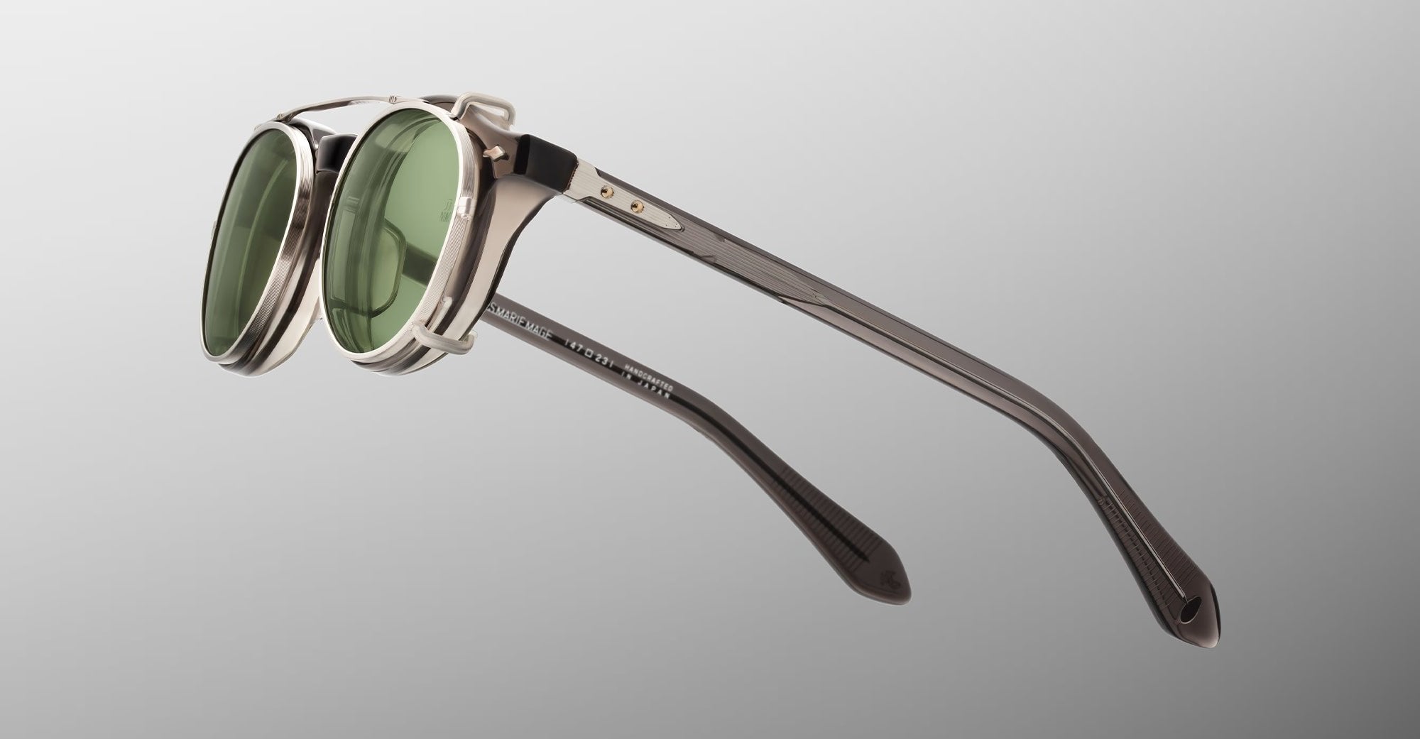 Ottica Mondello Roma - Jacques Marie Mage - JMMDYCP-41 - DEMONCEY CLIP ON - SILVER - Titanium - shape Round - Silver - EYEWEAR - SUNGLASSES - Unisex,Uomo,Donna,Women,Men - lens Green - Made In Japan