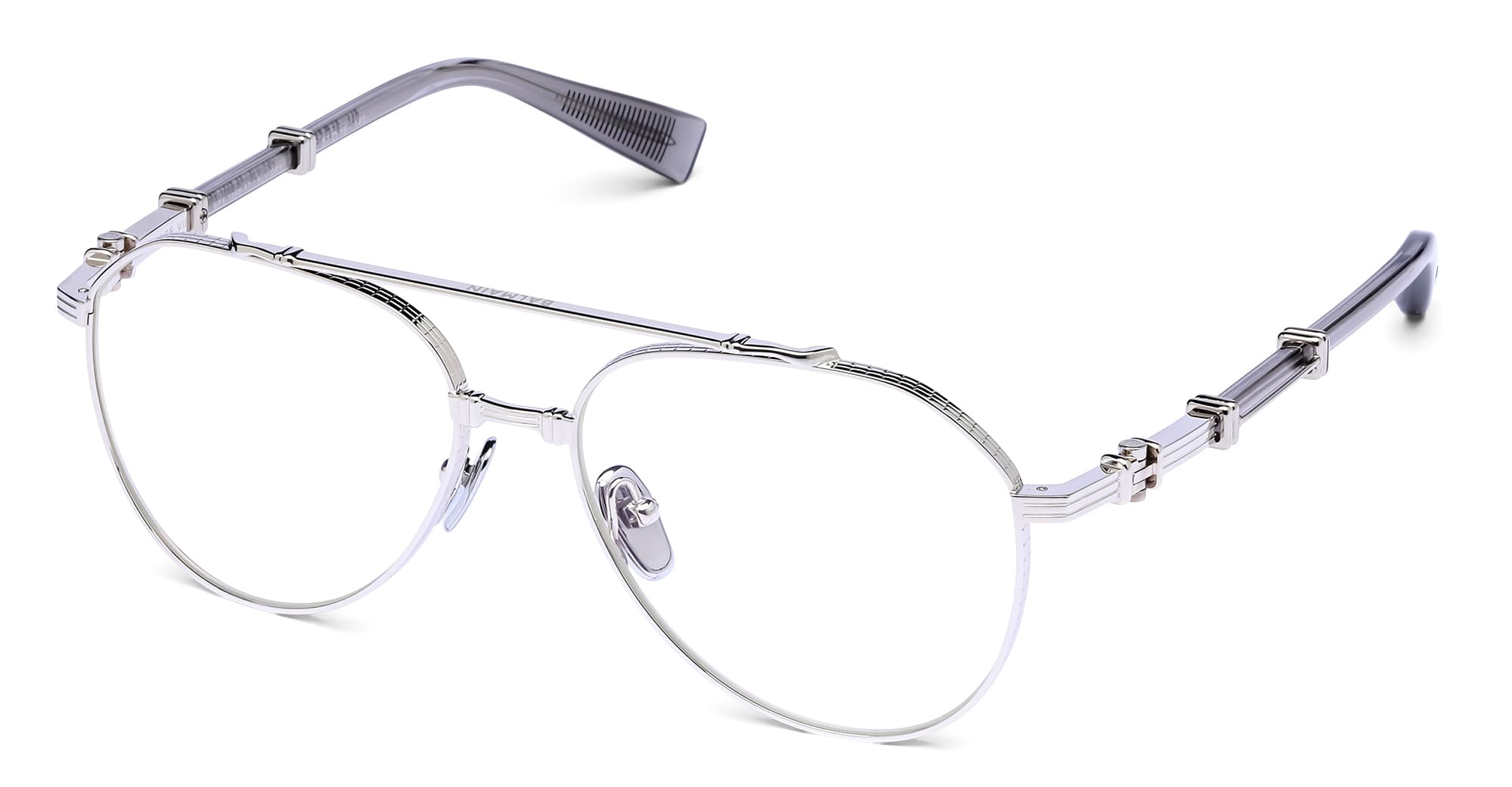 Ottica Mondello Roma - Balmain - BPX-186B-57 - BRIGADE-VII - CRYSTAL GREY / SILVER RX - titanium, acetate - shape Aviator - grey - EYEWEAR - EYEGLASSES - Unisex,Uomo,Donna,Women,Men - lens Clear - Made In Japan