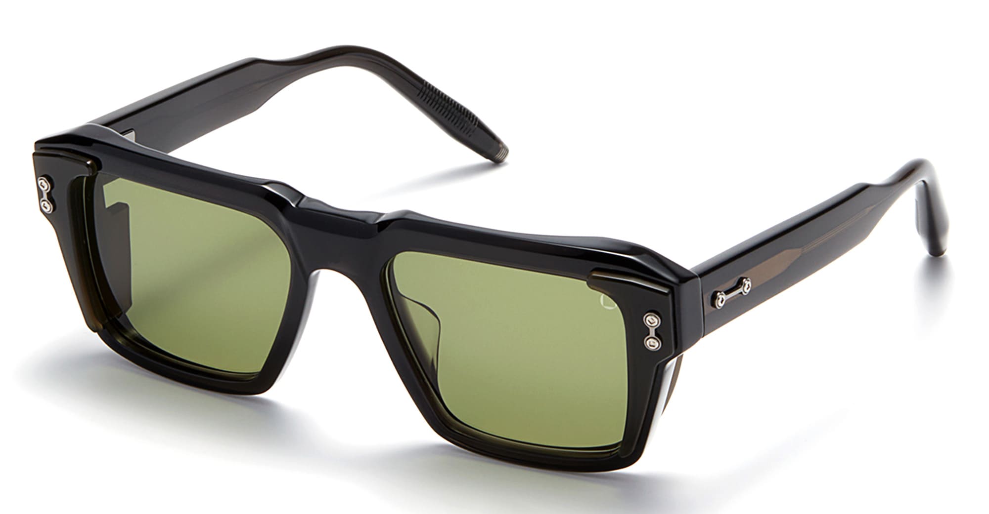 Ottica Mondello Roma - Akoni - AKS-105A-54 - HERCULES -  BLACK CRYSTAL - Acetate - shape Squared - Black - EYEWEAR - SUNGLASSES - Uomo,Men - lens Green - Made In Japan