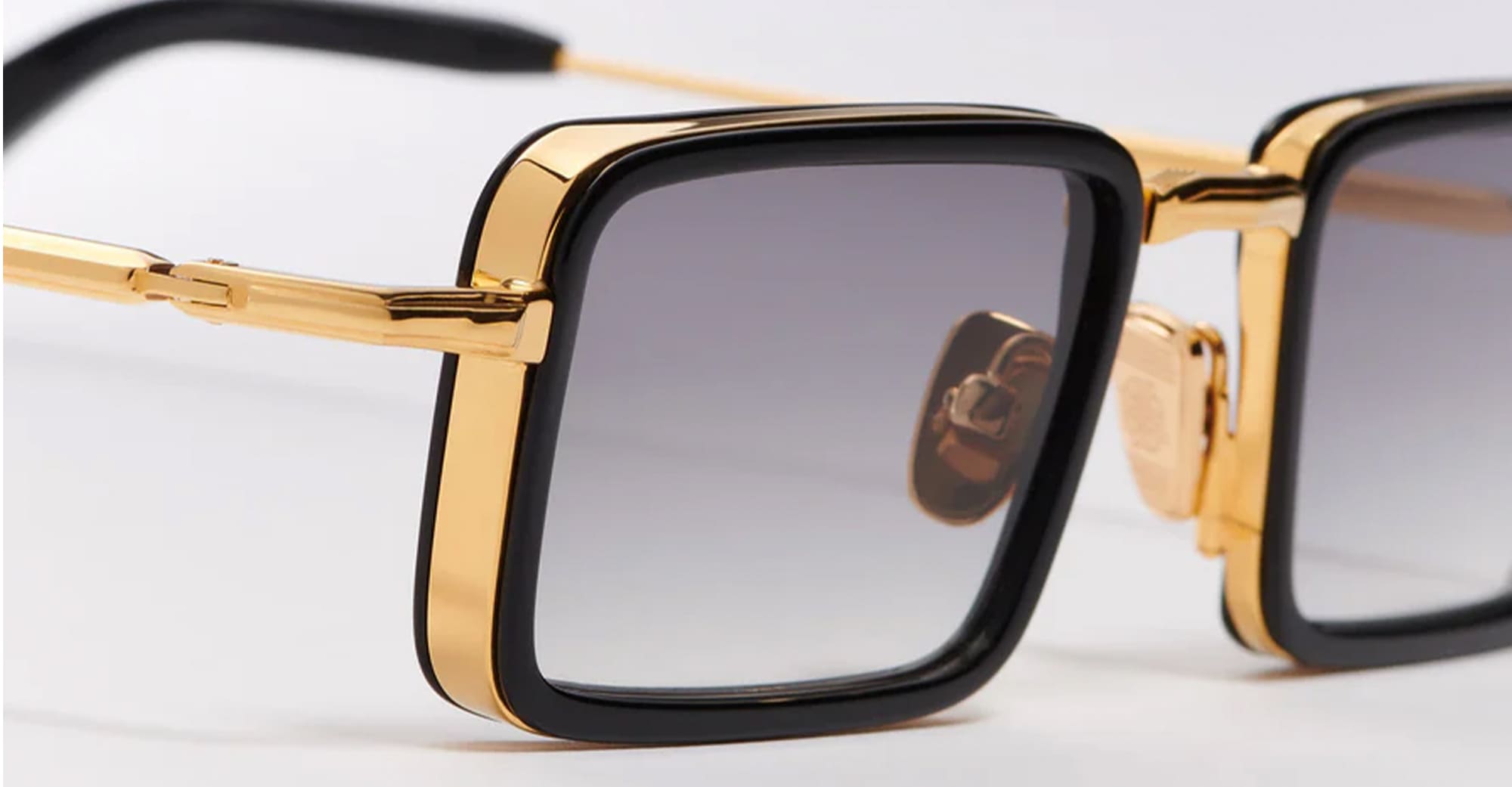 Ottica Mondello Roma - John Dalia - PIERCE-C100 - PIERCE - C100 Shiny Black / 18k Yellow Gold  - Metal - shape Rectangular - Black, gold - EYEWEAR - SUNGLASSES - Unisex,Uomo,Donna,Women,Men - lens Gradient grey - Made In France