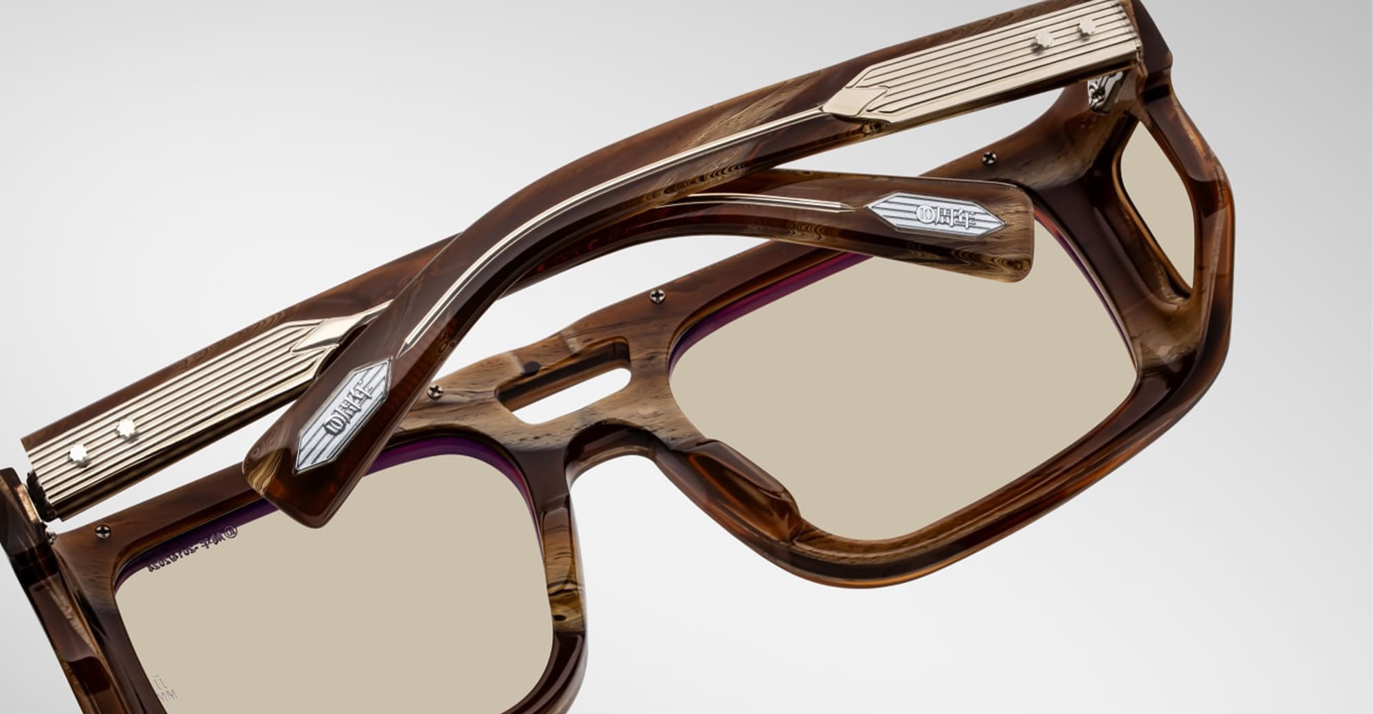 Ottica Mondello Roma - Jacques Marie Mage - JMMWS-10Y6 - DECADE COLLECTION: WINDSOR - BARK HORN - Acetate - shape Rectangular - black, brown - EYEWEAR - SUNGLASSES - Uomo,Men - lens khaki - Made In Japan