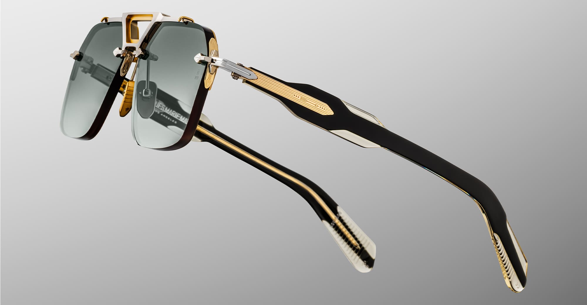 Ottica Mondello Roma - Jacques Marie Mage - JMMSVR-1N - SILVERTON - VIPER - Acetate, titanium - shape Squared - Black, gold - EYEWEAR - SUNGLASSES - Unisex,Uomo,Donna,Women,Men - lens Gradient green - Made In Japan