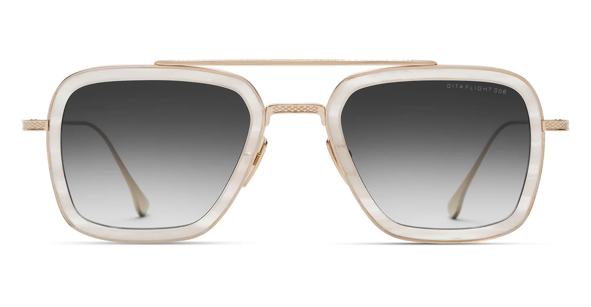 Ottica Mondello Roma - DITA - 7806-V-WHT-GLD-52 - FLIGHT 006 - WHITE SWIRL / WHITE GOLD - titanium, acetate - shape Pilot - Gold, White - EYEWEAR - SUNGLASSES - Unisex,Uomo,Donna,Women,Men - lens Gradient grey - Made In Japan