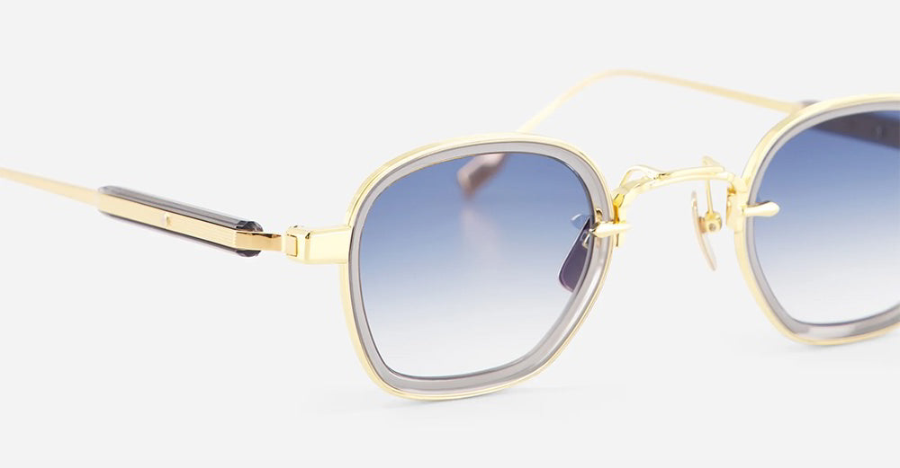 Ottica Mondello Roma - Sato - Rigel-YG-GC-1 - RIGEL - Yellow Gold / Grey Crystal - Acetate, titanium - shape Squared - gold, grey - EYEWEAR - SUNGLASSES - Unisex,Uomo,Donna,Women,Men - lens Gradient blue - Made In Japan