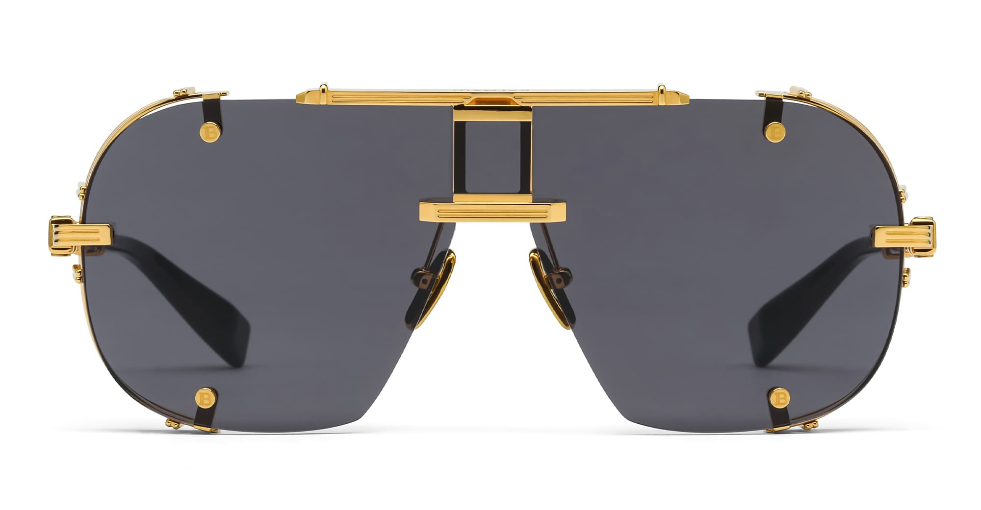 Ottica Mondello Roma - Balmain - BPS-170A-63 - COLONEL - 18K GOLD / BLACK - titanium, acetate - shape Navigator - Black, gold - EYEWEAR - SUNGLASSES - Unisex,Uomo,Donna,Women,Men - lens dark grey - Made In Japan