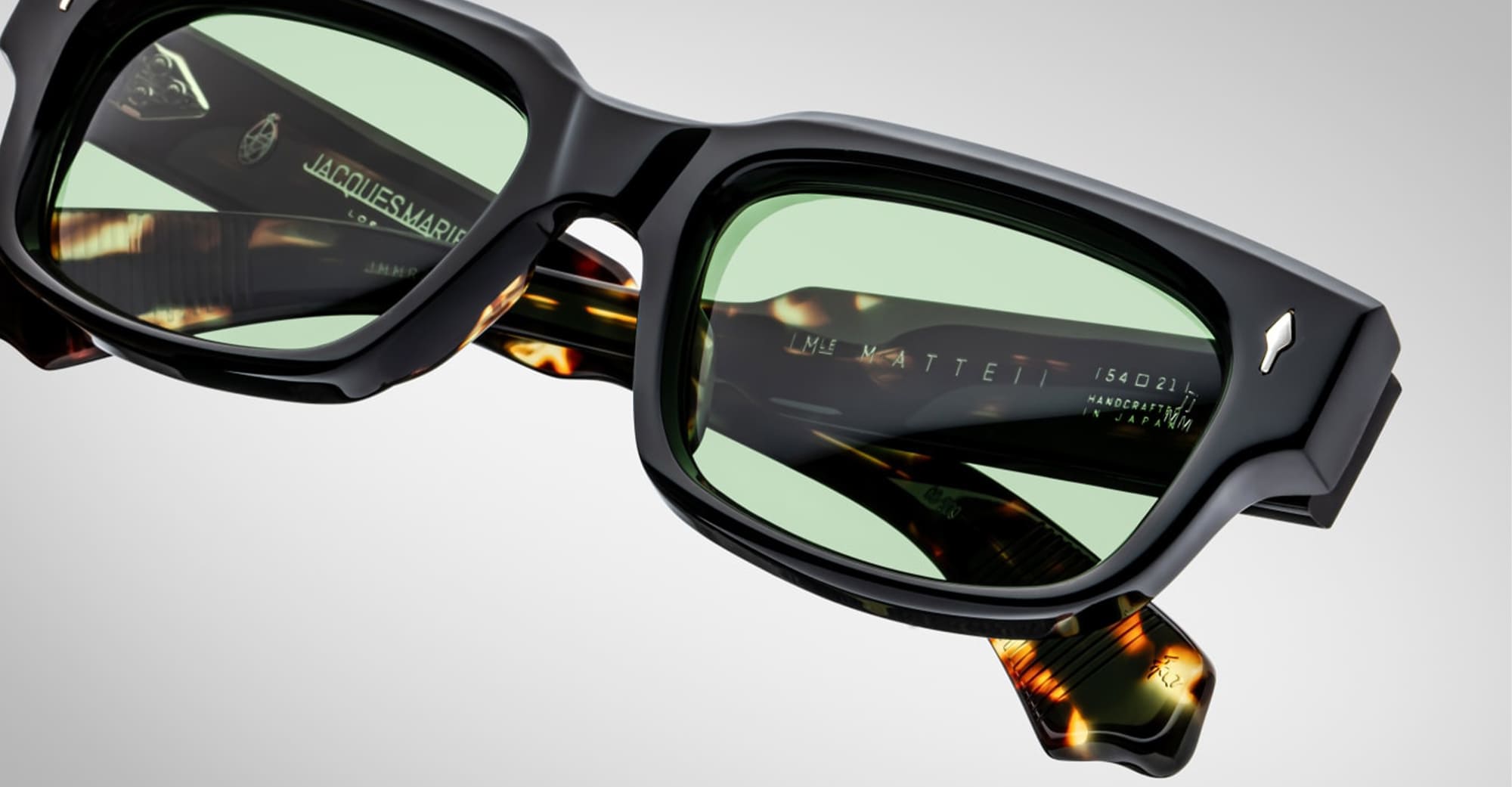 Ottica Mondello Roma - Jacques Marie Mage - JMMRZ-01 - MATTEI - NOIR - Acetate - shape Rectangular - Black - EYEWEAR - SUNGLASSES - Unisex,Uomo,Donna,Women,Men - lens Green - Made In Japan