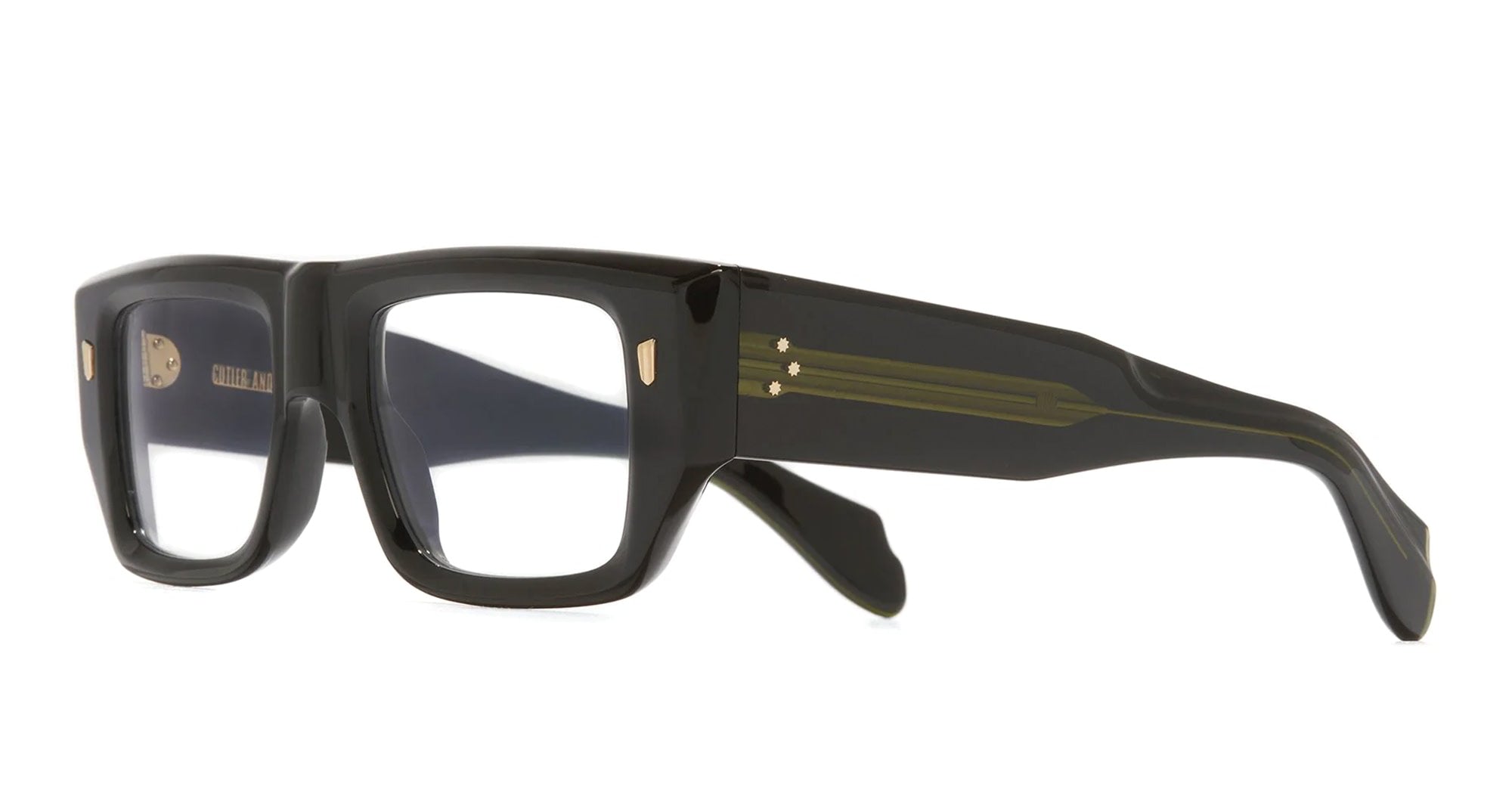 Ottica Mondello Roma - Cutler and Gross - CGOP-1413-53-01 - 1413 - BLACK ON GREEN RX - Acetate - shape Squared - Black - EYEWEAR - EYEGLASSES - Unisex,Uomo,Donna,Women,Men - lens Clear - Made In Japan