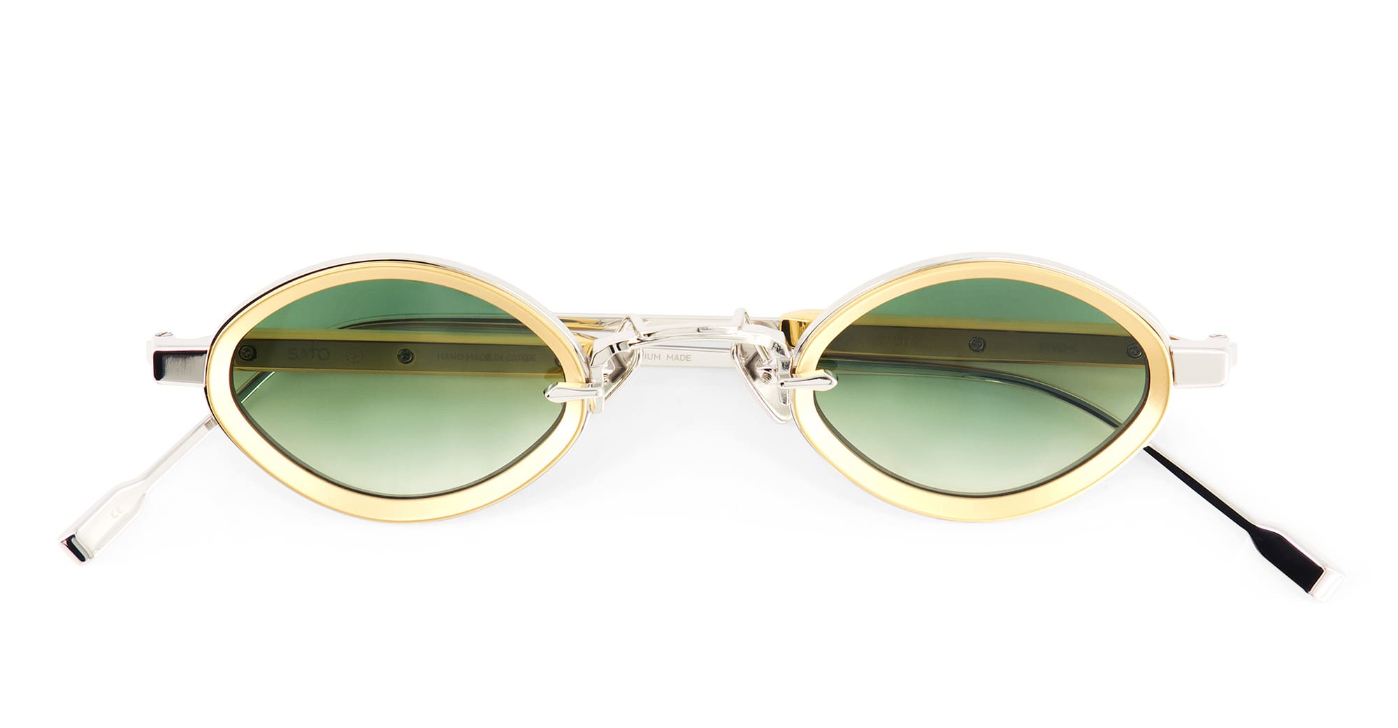  YELLOW GOLD - Acetate, titanium - shape Oval - silver, gold - EYEWEAR - SUNGLASSES - Unisex,Uomo,Donna,Women,Men - lens Gradient green - Made In Japan