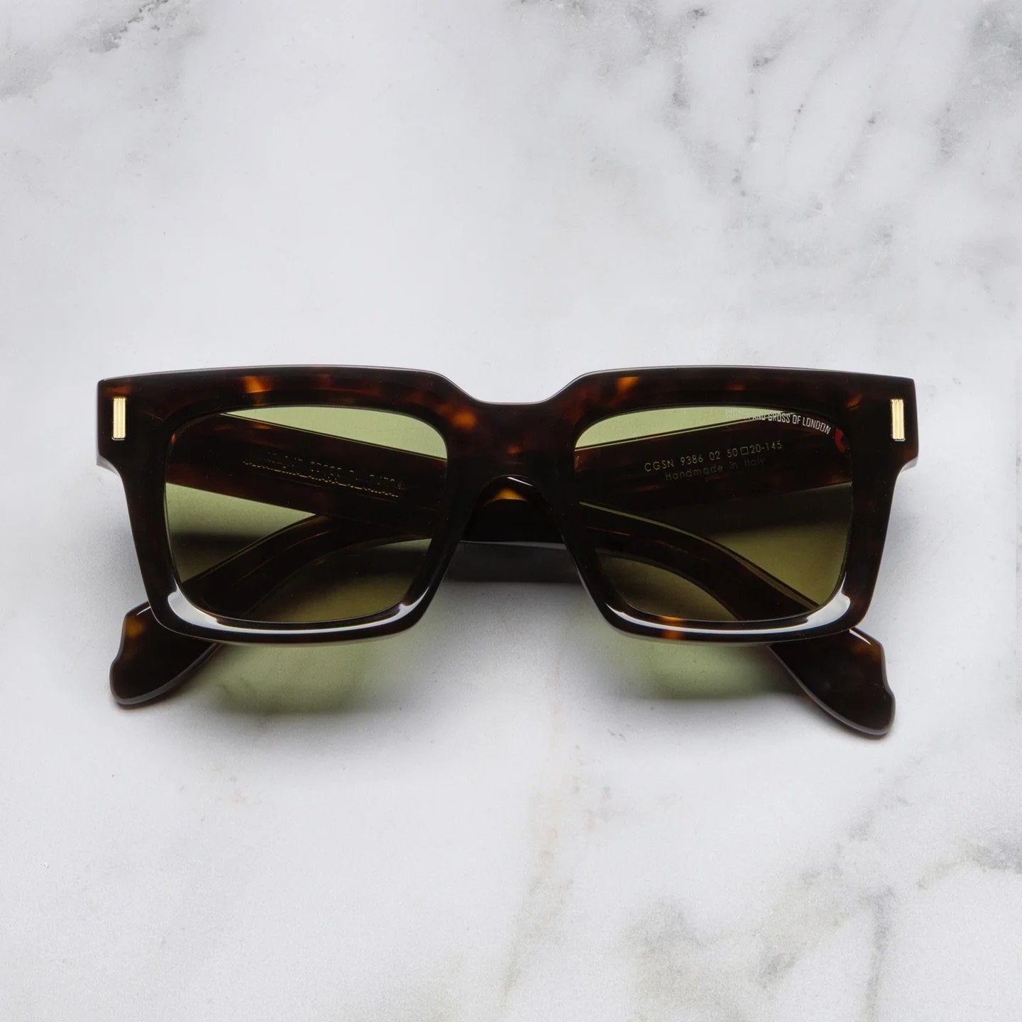 Ottica Mondello Roma - Cutler and Gross - CGSN-9386-50-02 - 9386 - DARK HAVANA - Acetate - shape Squared - Havana - EYEWEAR - SUNGLASSES - Unisex,Uomo,Donna,Women,Men - lens Green - Made In Italy