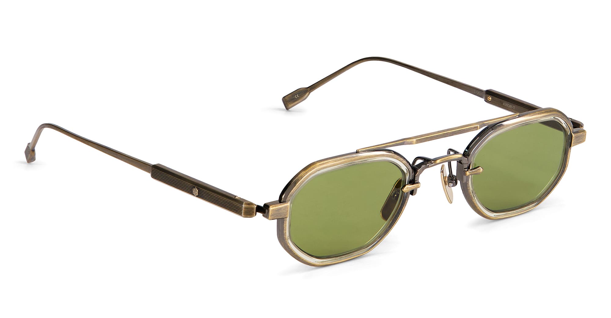 Ottica Mondello Roma - Sato - AVIOR-T-AG-1 - AVIOR - ANTIQUE GOLD / HONEY CRYSTAL - Titanium - shape Octagonal - antique gold - EYEWEAR - SUNGLASSES - Uomo,Men - lens Green - Made In Japan