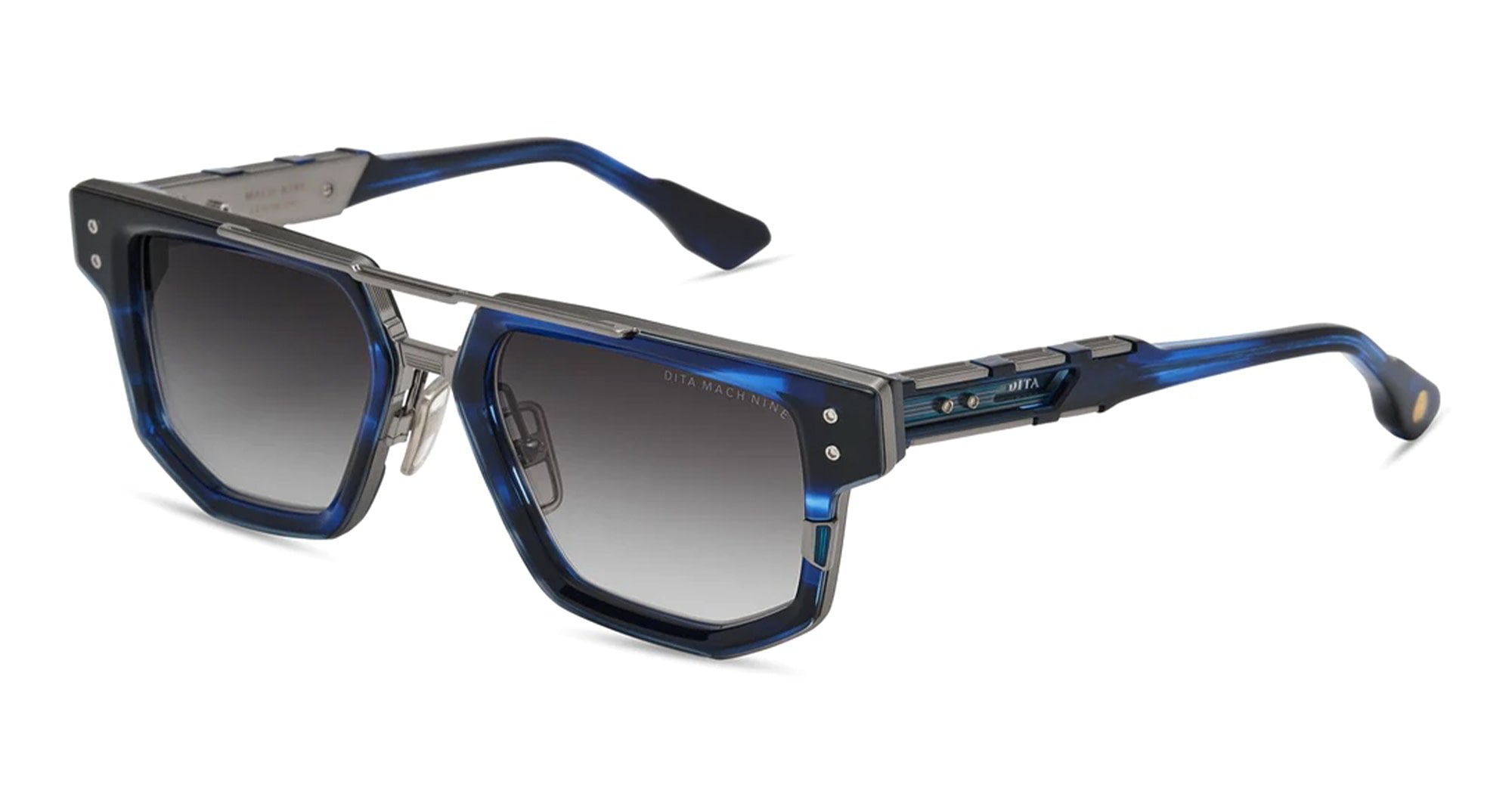 Ottica Mondello Roma - DITA - DTS478-A-03 - MACH-NINE - BLUE SWIRL / ANTIQUE SILVER - Acetate, titanium - shape Squared - Silver, blue - EYEWEAR - SUNGLASSES - Uomo,Men - lens Gradient grey - Made In Japan