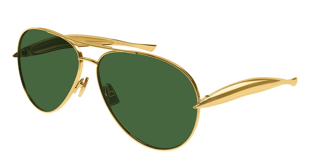 Ottica Mondello Roma - Bottega Veneta - BV1305S-001 - BV1305S-001 - GOLD / GREEN LENS - Metal - shape Aviator - Gold - EYEWEAR - SUNGLASSES - Unisex,Uomo,Donna,Women,Men - lens Green - Made In Italy