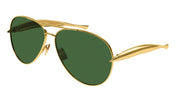 Ottica Mondello Roma - Bottega Veneta - BV1305S-001 - BV1305S-001 - GOLD / GREEN LENS - Metal - shape Aviator - Gold - EYEWEAR - SUNGLASSES - Unisex,Uomo,Donna,Women,Men - lens Green - Made In Italy