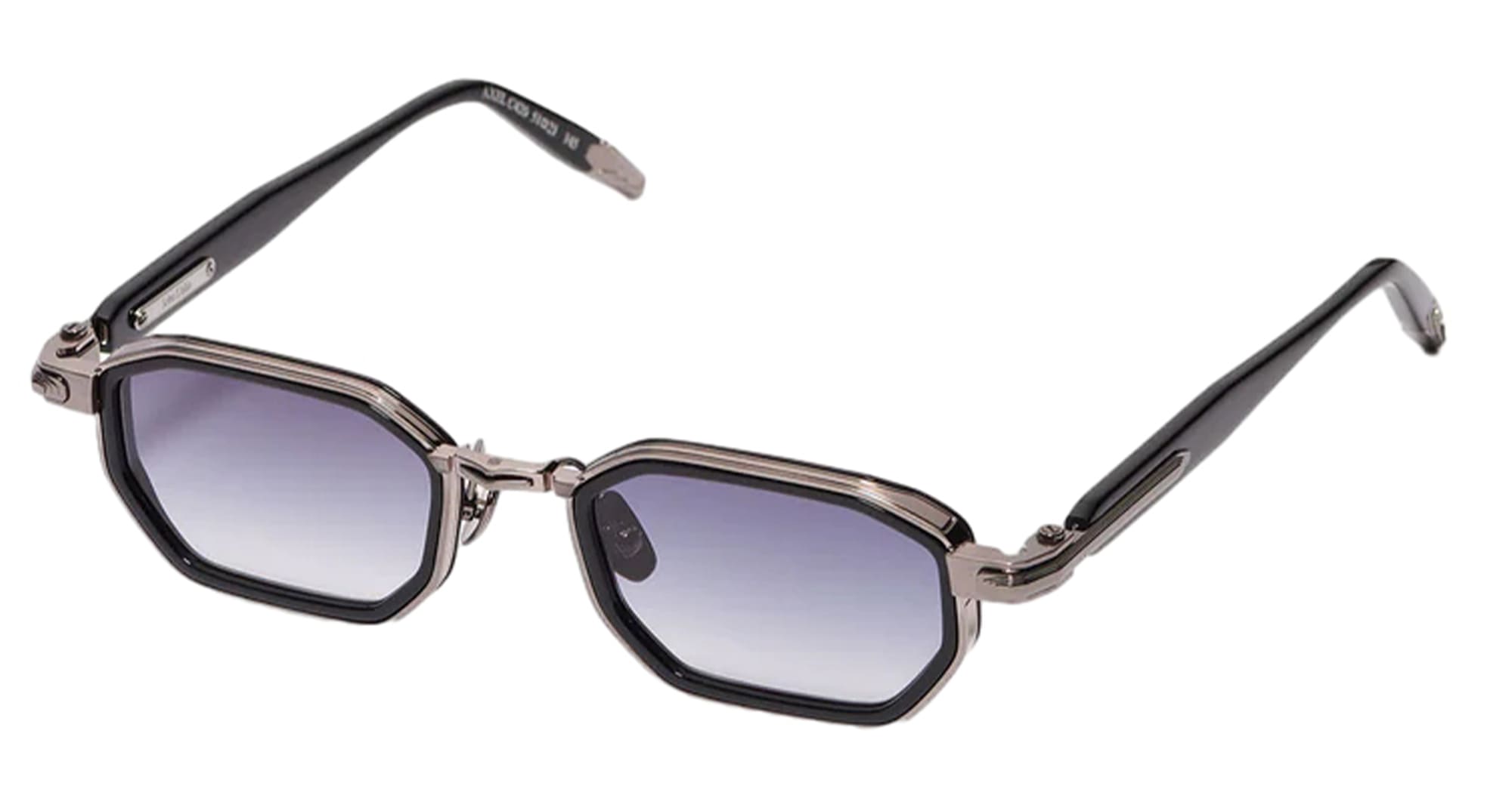 Ottica Mondello Roma - John Dalia - AXEL-C420 - AXEL - C420 Shiny Black / Brushed Ruthenium - Metal - shape Rectangular - Ruthenium - EYEWEAR - SUNGLASSES - Unisex,Uomo,Donna,Women,Men - lens Gradient blue - Made In France