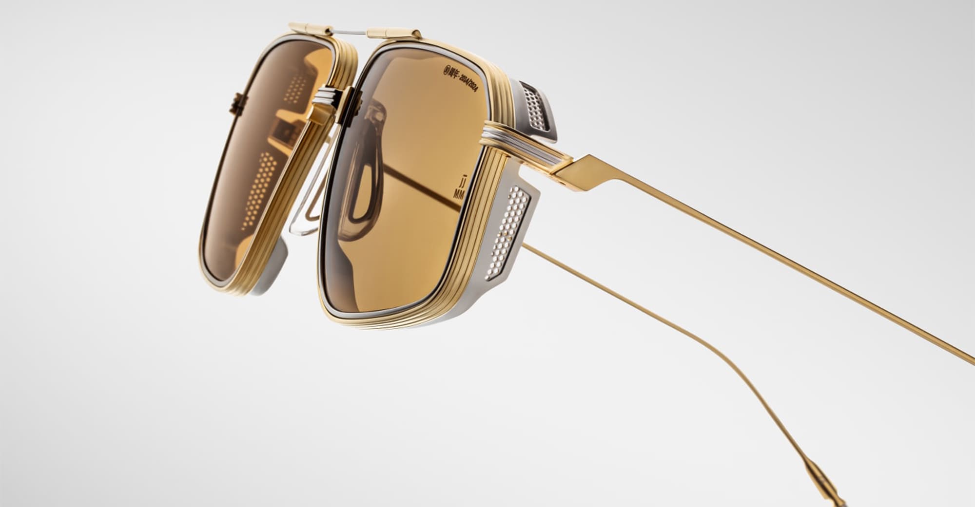 Ottica Mondello Roma - Jacques Marie Mage - JMMJG-16H - DECADE COLLECTION: JAGGER - ROMA - Titanium - shape Aviator - gold, silver - EYEWEAR - SUNGLASSES - Uomo,Men - lens honey - Made In Japan