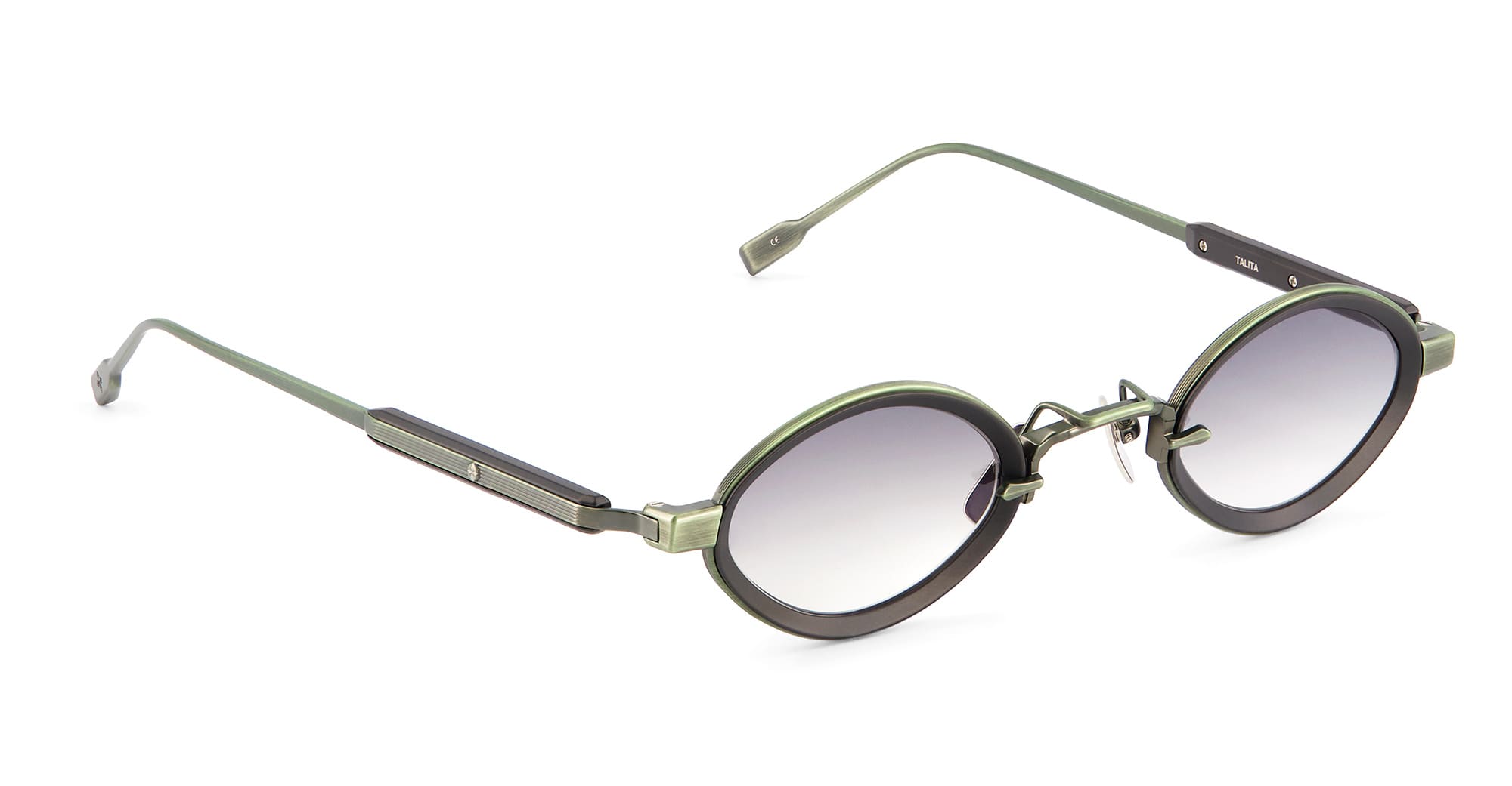  MATT BLACK - Acetate, titanium - shape Oval - grey, black - EYEWEAR - SUNGLASSES - Unisex,Uomo,Donna,Women,Men - lens Gradient green - Made In Japan