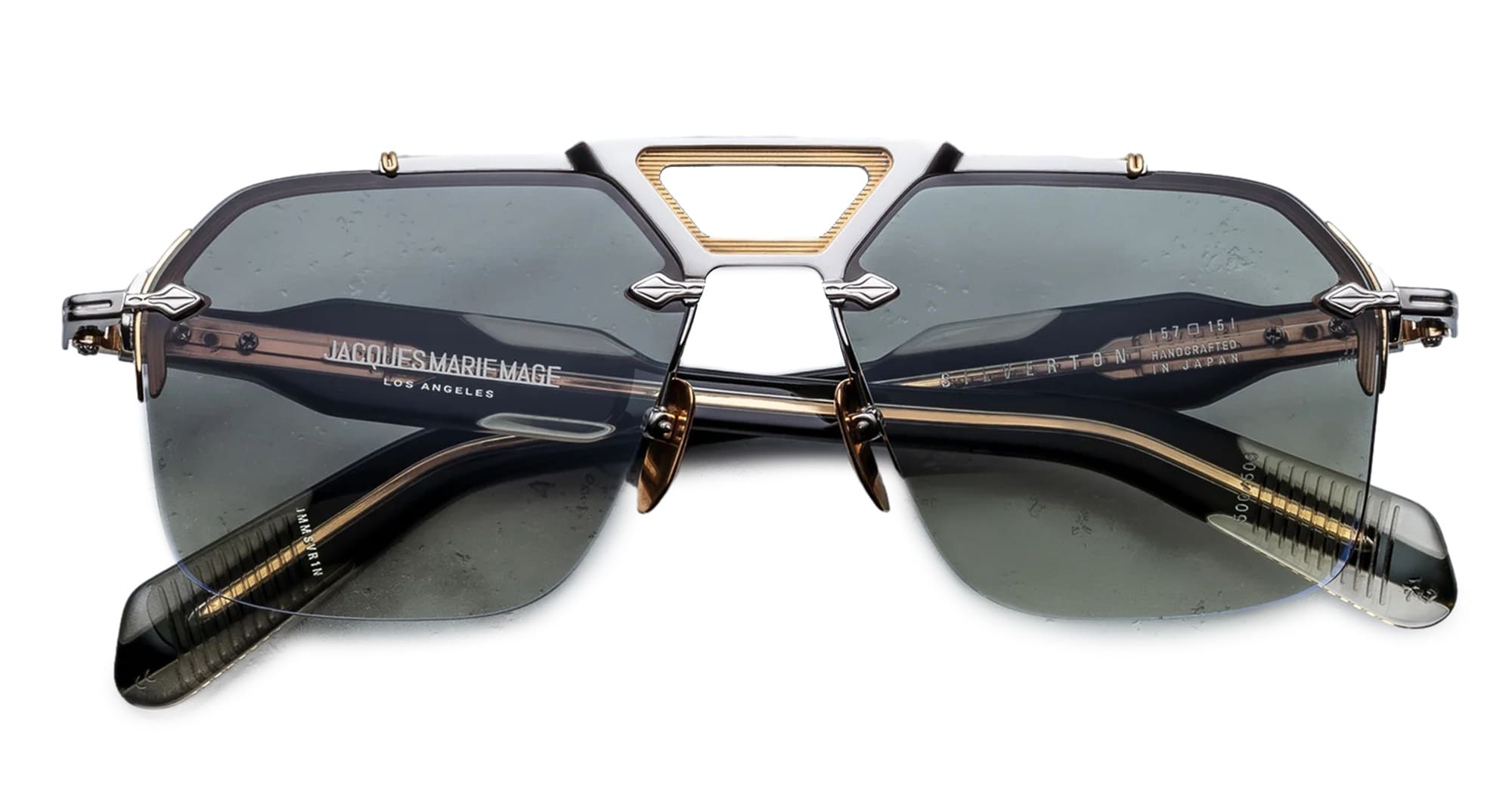 Ottica Mondello Roma - Jacques Marie Mage - JMMSVR-1N - SILVERTON - VIPER - Acetate, titanium - shape Squared - Black, gold - EYEWEAR - SUNGLASSES - Unisex,Uomo,Donna,Women,Men - lens Gradient green - Made In Japan