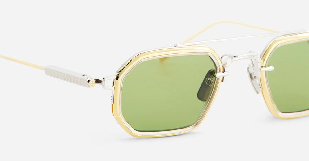 Ottica Mondello Roma - Sato - Kursa-P-YG-1 - Kursa - Platinum / Yellow Gold - Titanium - shape Rectangular - silver, gold - EYEWEAR - SUNGLASSES - Unisex,Uomo,Donna,Women,Men - lens Green - Made In Japan