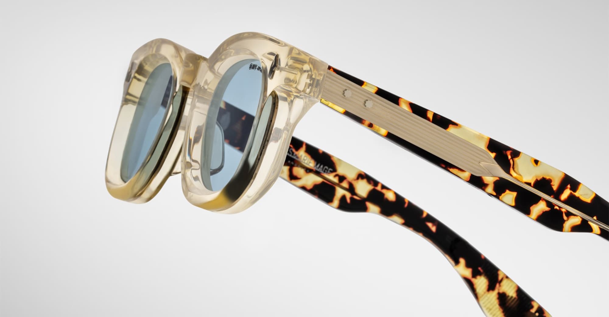 Ottica Mondello Roma - Jacques Marie Mage - JMMDU-10Y3 - DECADE COLLECTION: DEVAUX - DUN - Acetate - shape Panto - grey - EYEWEAR - SUNGLASSES - Uomo,Men - lens Blue - Made In Japan