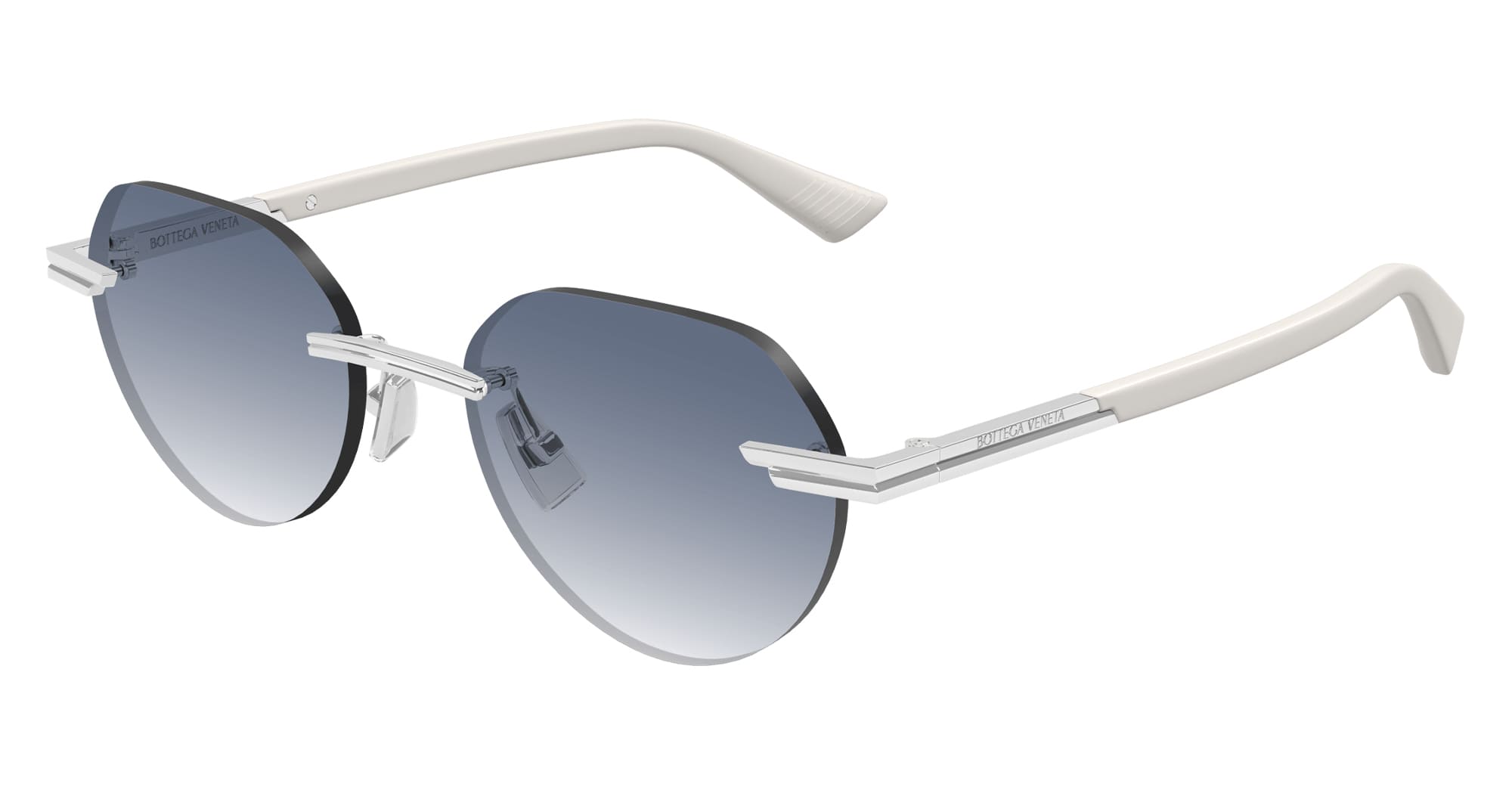 Ottica Mondello Roma - Bottega Veneta - BV1379S-004 - BV1379S-004 - SILVER / WHITE - Metal - shape Round - Silver - EYEWEAR - SUNGLASSES - Unisex,Uomo,Donna,Women,Men - lens Gradient blue - Made In Italy