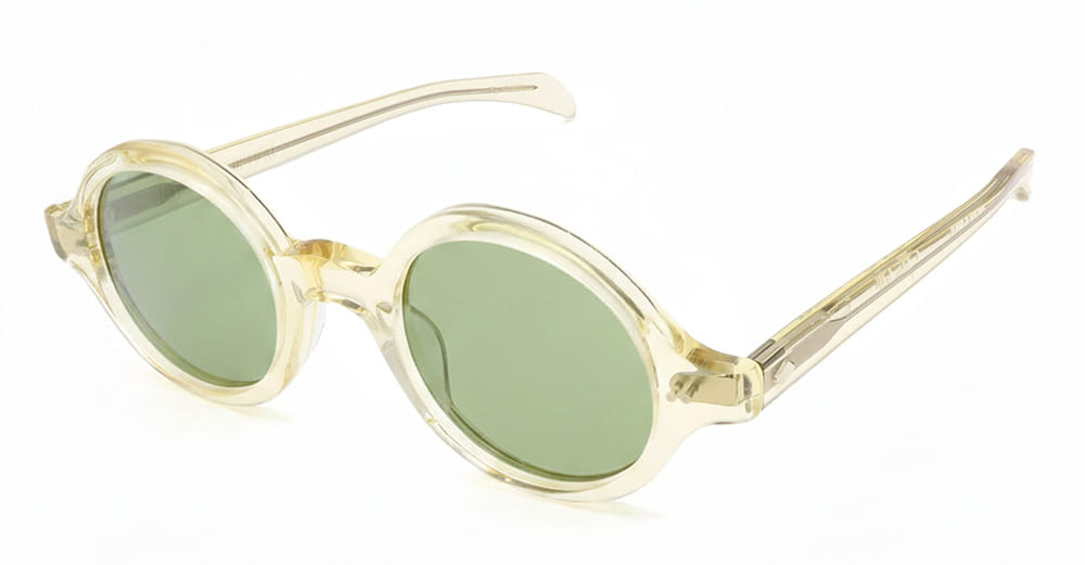 Ottica Mondello Roma - Julius Tart - JTPL-035R-Rivet-2B-GN-30 - ROUND-EYE - CHAMPAGNE / GREEN LENS - Acetate - shape Round - transparent beige - EYEWEAR - SUNGLASSES - Unisex,Uomo,Donna,Women,Men - lens Green - Made In Japan