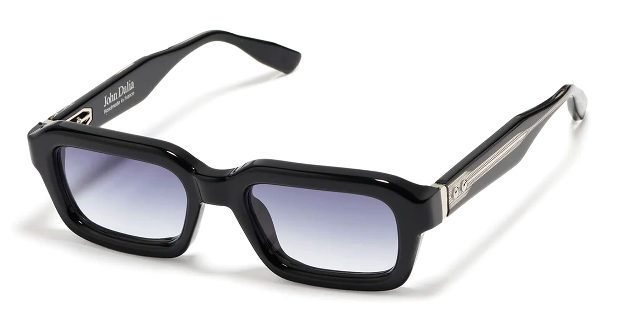 Ottica Mondello Roma - John Dalia - P15-C605 - PROJECT 15 -  C605 Shiny Black / Silver Plated - Acetate - shape Rectangular - black, silver - EYEWEAR - SUNGLASSES - Unisex,Uomo,Donna,Women,Men - lens Gradient blue - Made In France