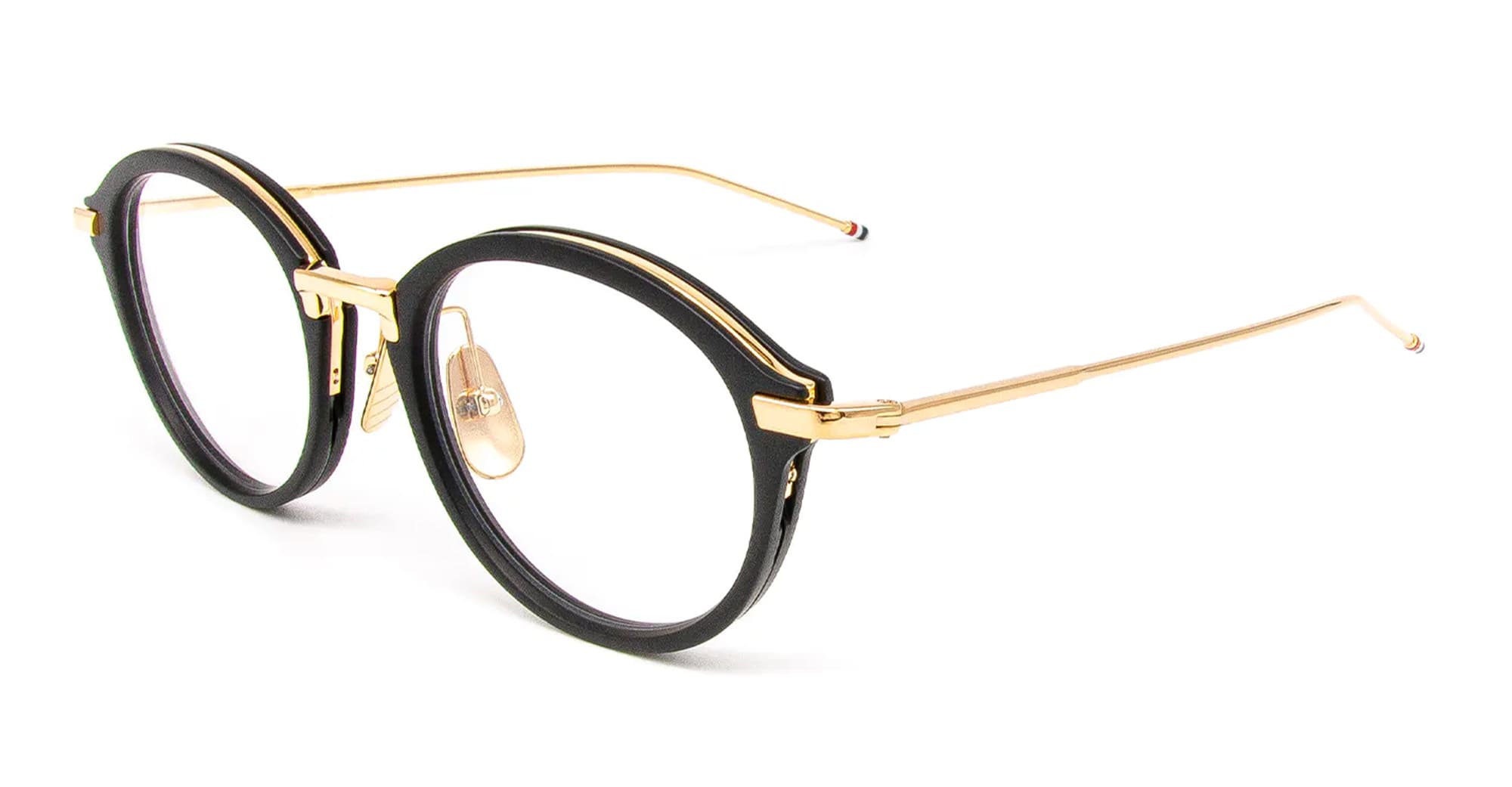 Ottica Mondello Roma - Thom Browne - UEO011A-G0003-005-49 - ROUND - MATTE BLACK / GOLD RX - Acetate, titanium - shape Round - Black - EYEWEAR - EYEGLASSES - Unisex,Uomo,Donna,Women,Men - lens Clear - Made In Japan
