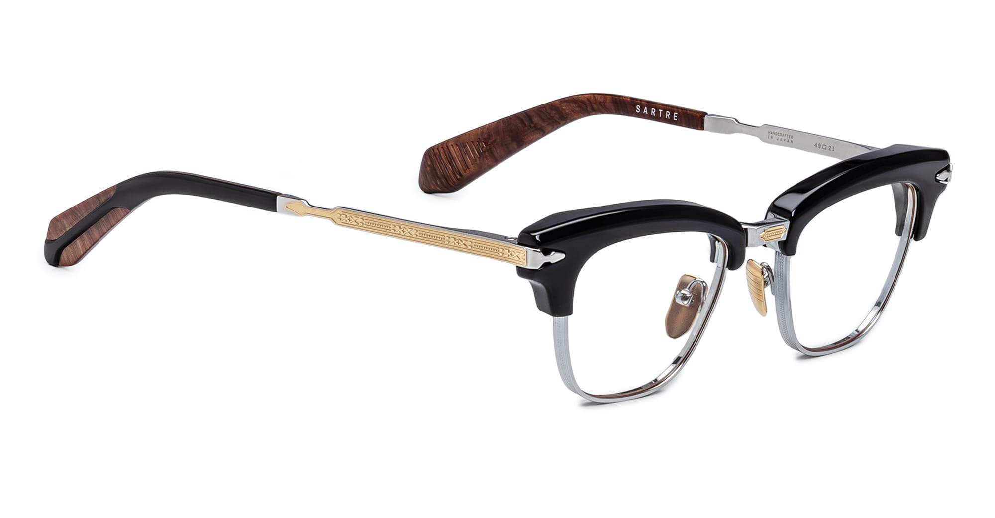 Ottica Mondello Roma - Jacques Marie Mage - JMMTQRX-10A - SARTRE - NOIR X (NEW VERSION) RX - Acetate, titanium - shape Clubmaster - black, brown - EYEWEAR - EYEGLASSES - Unisex,Uomo,Donna,Women,Men - lens orange - Made In Japan