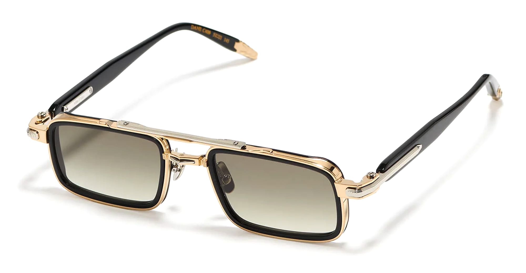 Ottica Mondello Roma - John Dalia - DANE-C409 - DANE - C409 Shiny Black / Yellow Gold / Platine  - titanium, acetate - shape Rectangular - gold, black - EYEWEAR - SUNGLASSES - Unisex,Uomo,Donna,Women,Men - lens Gradient green - Made In France