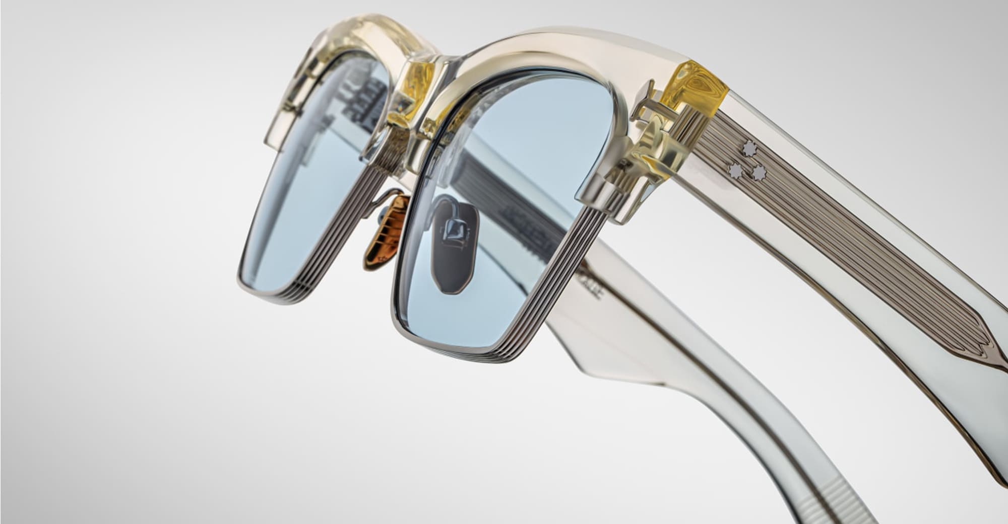 Ottica Mondello Roma - Jacques Marie Mage - JMMUB-14Q - BUGSY - BRUT - Acetate, titanium - shape Clubmaster - transparent beige - EYEWEAR - SUNGLASSES - Unisex,Uomo,Donna,Women,Men - lens Blue - Made In Japan