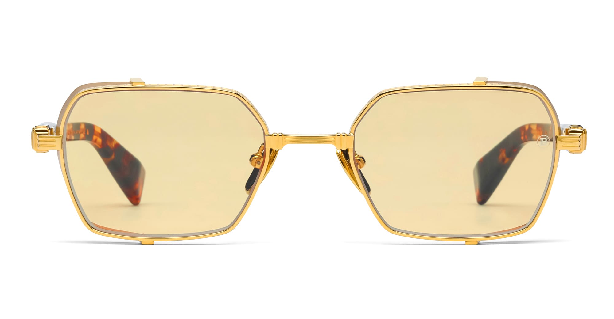 Ottica Mondello Roma - Balmain - BPS-117D-52 - BRIGADE III - 18K GOLD / SPOTTED HAVANA - Titanium - shape Rectangular - Black, Grey - EYEWEAR - EYEGLASSES - Donna,Women - lens amber - Made In Japan
