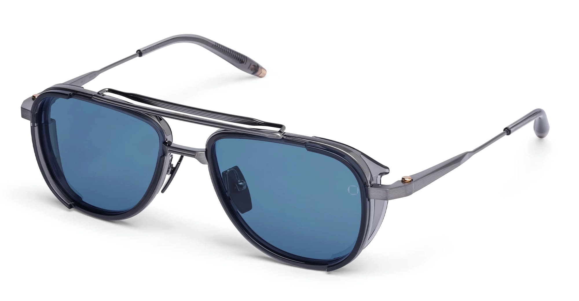 Ottica Mondello Roma - Akoni - AKS-525D-54 - SPITZER - BRUSHED BLACK PALLADIUM / CRYSTAL GREY - titanium, acetate - shape Pilot - Black, Grey - EYEWEAR - SUNGLASSES - Unisex,Uomo,Donna,Women,Men - lens Blue - Made In Japan