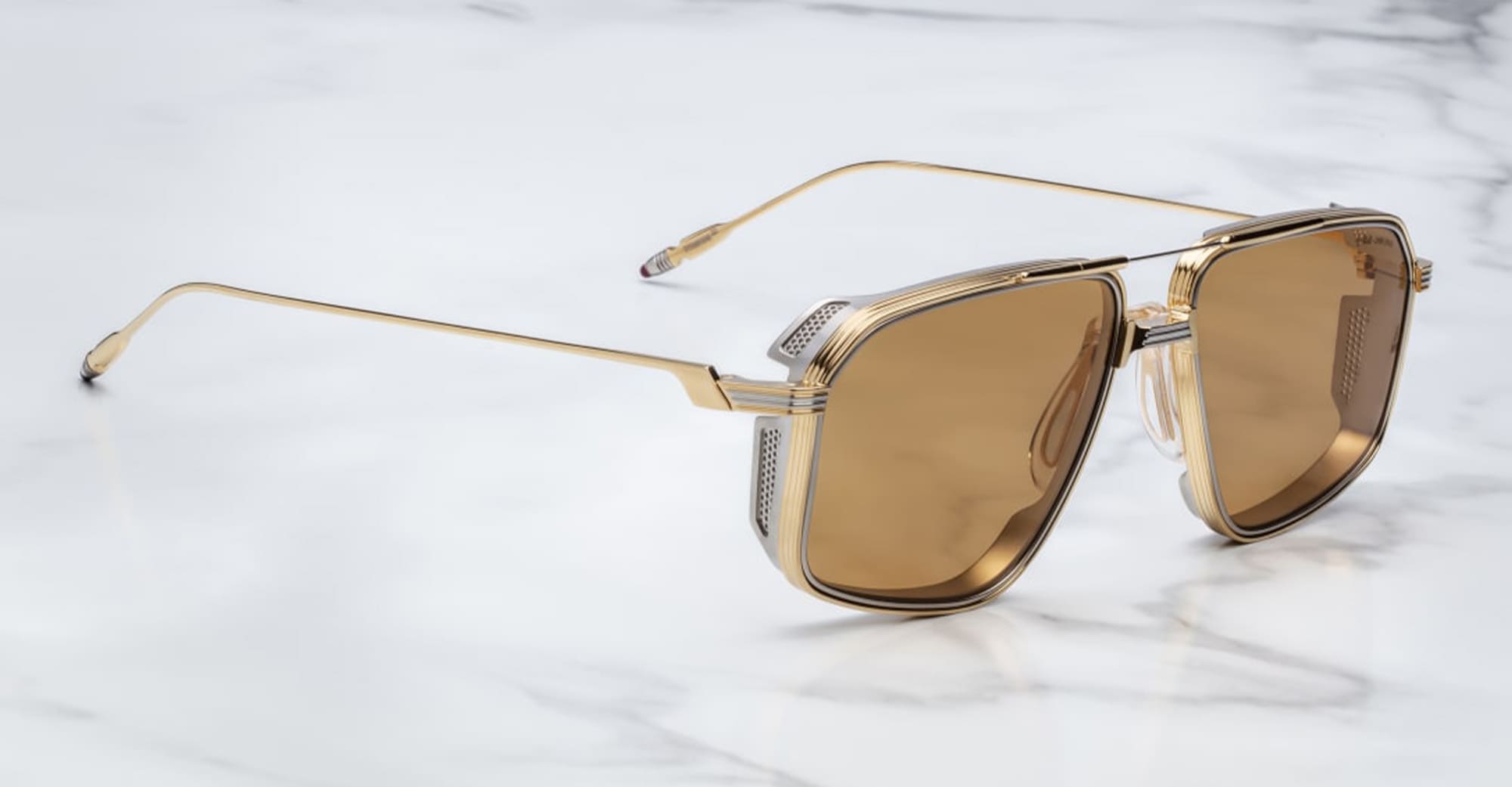 Ottica Mondello Roma - Jacques Marie Mage - JMMJG-16H - DECADE COLLECTION: JAGGER - ROMA - Titanium - shape Aviator - gold, silver - EYEWEAR - SUNGLASSES - Uomo,Men - lens honey - Made In Japan