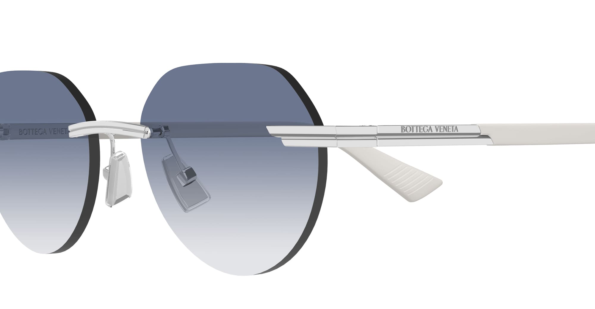 Ottica Mondello Roma - Bottega Veneta - BV1379S-004 - BV1379S-004 - SILVER / WHITE - Metal - shape Round - Silver - EYEWEAR - SUNGLASSES - Unisex,Uomo,Donna,Women,Men - lens Gradient blue - Made In Italy