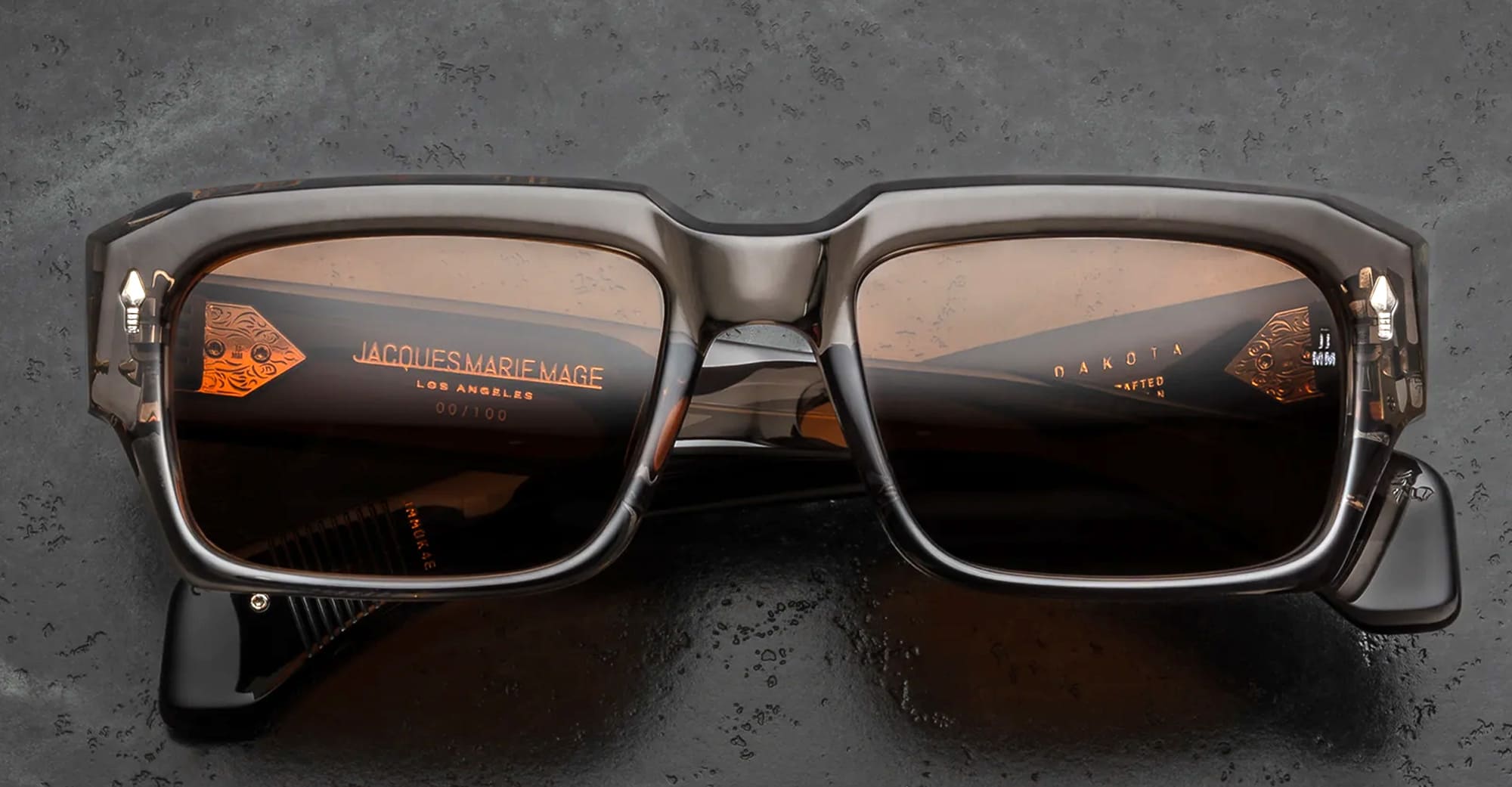 Ottica Mondello Roma - Jacques Marie Mage - JMMDK-4E - LAST FRONTIER VII - DAKOTA - TEMPEST - Acetate - shape Rectangular - grey - EYEWEAR - SUNGLASSES - Unisex,Uomo,Donna,Women,Men - lens amber - Made In Japan