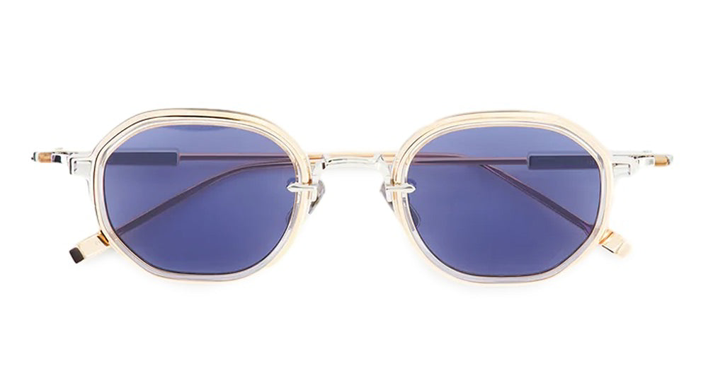  Rose Gold - Titanium - shape Round - silver, gold - EYEWEAR - SUNGLASSES - Unisex,Uomo,Donna,Women,Men - lens Blue - Made In Japan