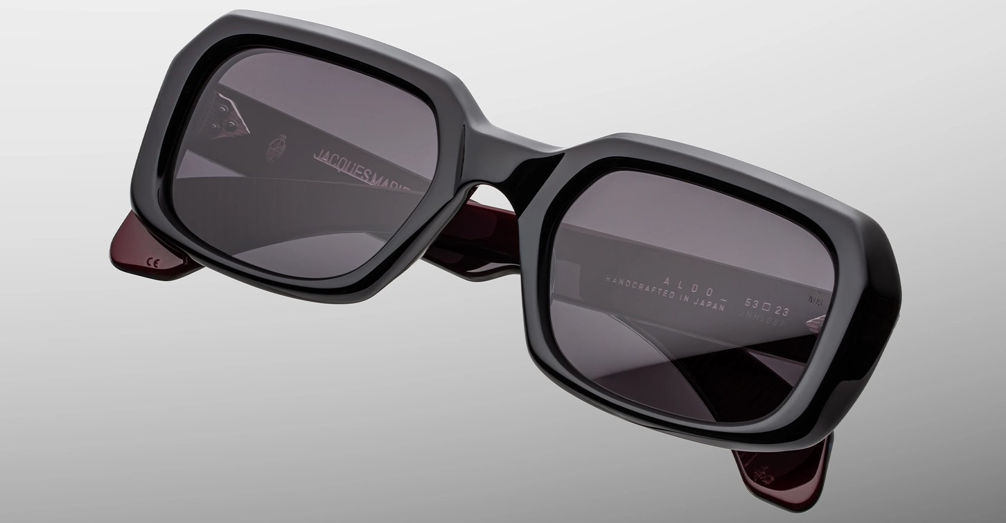 Ottica Mondello Roma - Jacques Marie Mage - JMMLD-6P - ALDO - BLOODSTONE - Acetate - shape Squared - Black, Red - EYEWEAR - SUNGLASSES - Unisex,Uomo,Donna,Women,Men - lens Grey - Made In Japan