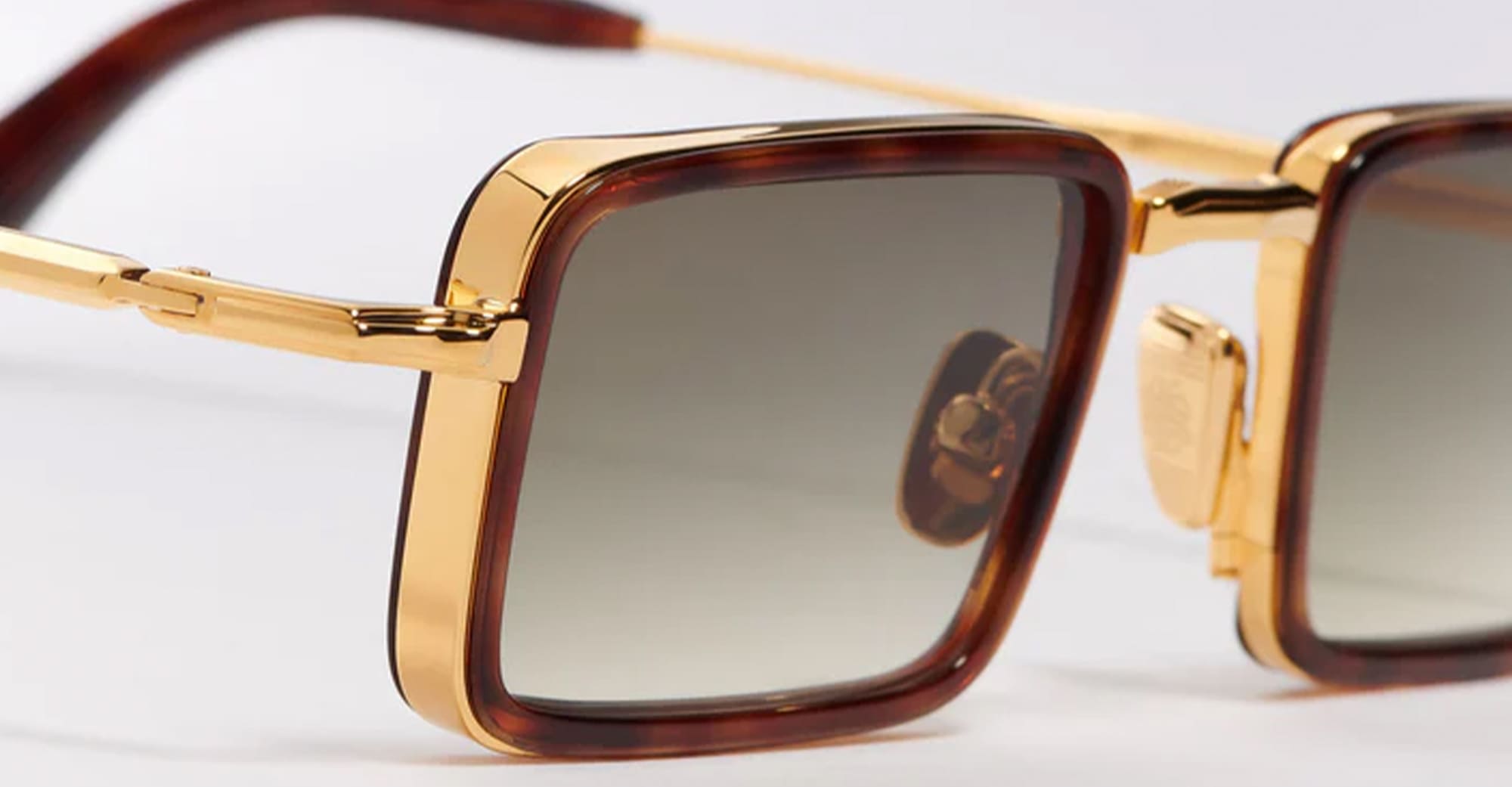 Ottica Mondello Roma - John Dalia - PIERCE-C120 - PIERCE - C120 Dark Brown Tortoise / 18k Gold  - Metal - shape Rectangular - tortoise, gold - EYEWEAR - SUNGLASSES - Unisex,Uomo,Donna,Women,Men - lens Gradient green - Made In France