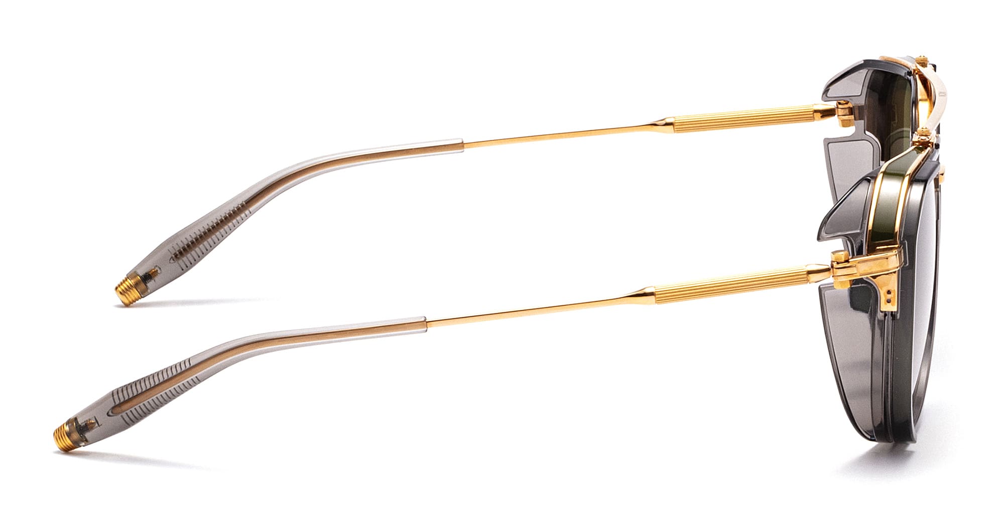 Ottica Mondello Roma - Akoni - AKS-204B-59 - ECHO - GOLD / DARK GREY CRYSTAL - Acetate, titanium - shape Pilot - gold, grey - EYEWEAR - SUNGLASSES - Uomo,Men - lens Green - Made In Japan