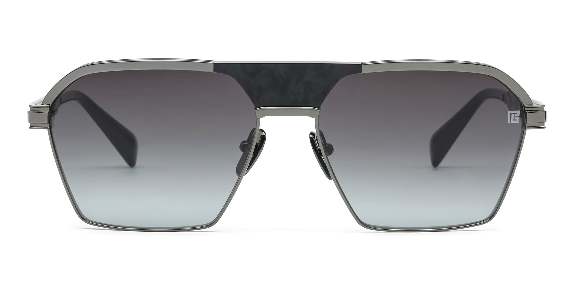  LEATHER BLACK - acetate, titanium  - shape Navigator - black, silver - EYEWEAR - SUNGLASSES - Unisex,Uomo,Donna,Women,Men - lens Gradient grey - Made In Japan