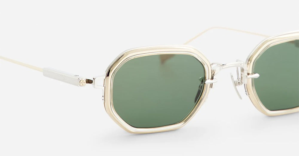 Ottica Mondello Roma - Sato - Timir-II-P-LG-1 - Timir II - Platinum / Lunar Gold - Titanium - shape Squared - silver, gold - EYEWEAR - SUNGLASSES - Unisex,Uomo,Donna,Women,Men - lens Green - Made In Japan