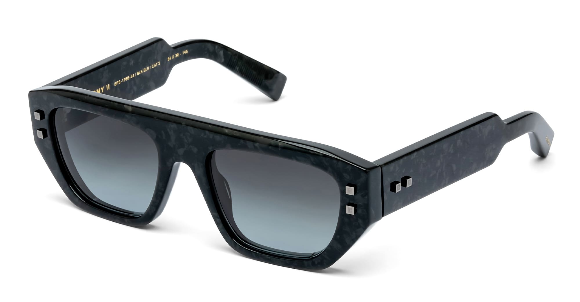 Ottica Mondello Roma - Balmain - BPS-176B-54 - B-ARMY II - LEATHER BLACK / BLACK RHODIUM - Acetate - shape Rectangular - Black - EYEWEAR - SUNGLASSES - Unisex,Uomo,Donna,Women,Men - lens Gradient grey - Made In Japan
