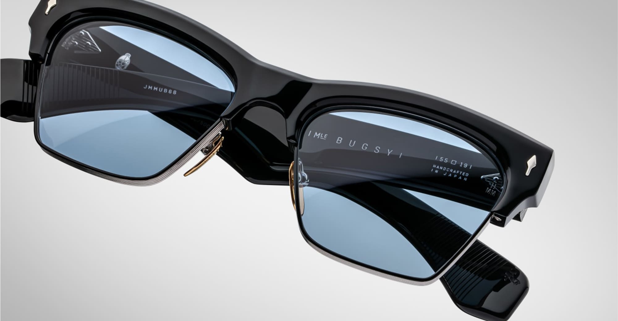 Ottica Mondello Roma - Jacques Marie Mage - JMMUB-88 - BUGSY - BLACK - Acetate, titanium - shape Clubmaster - transparent beige - EYEWEAR - SUNGLASSES - Unisex,Uomo,Donna,Women,Men - lens Blue - Made In Japan