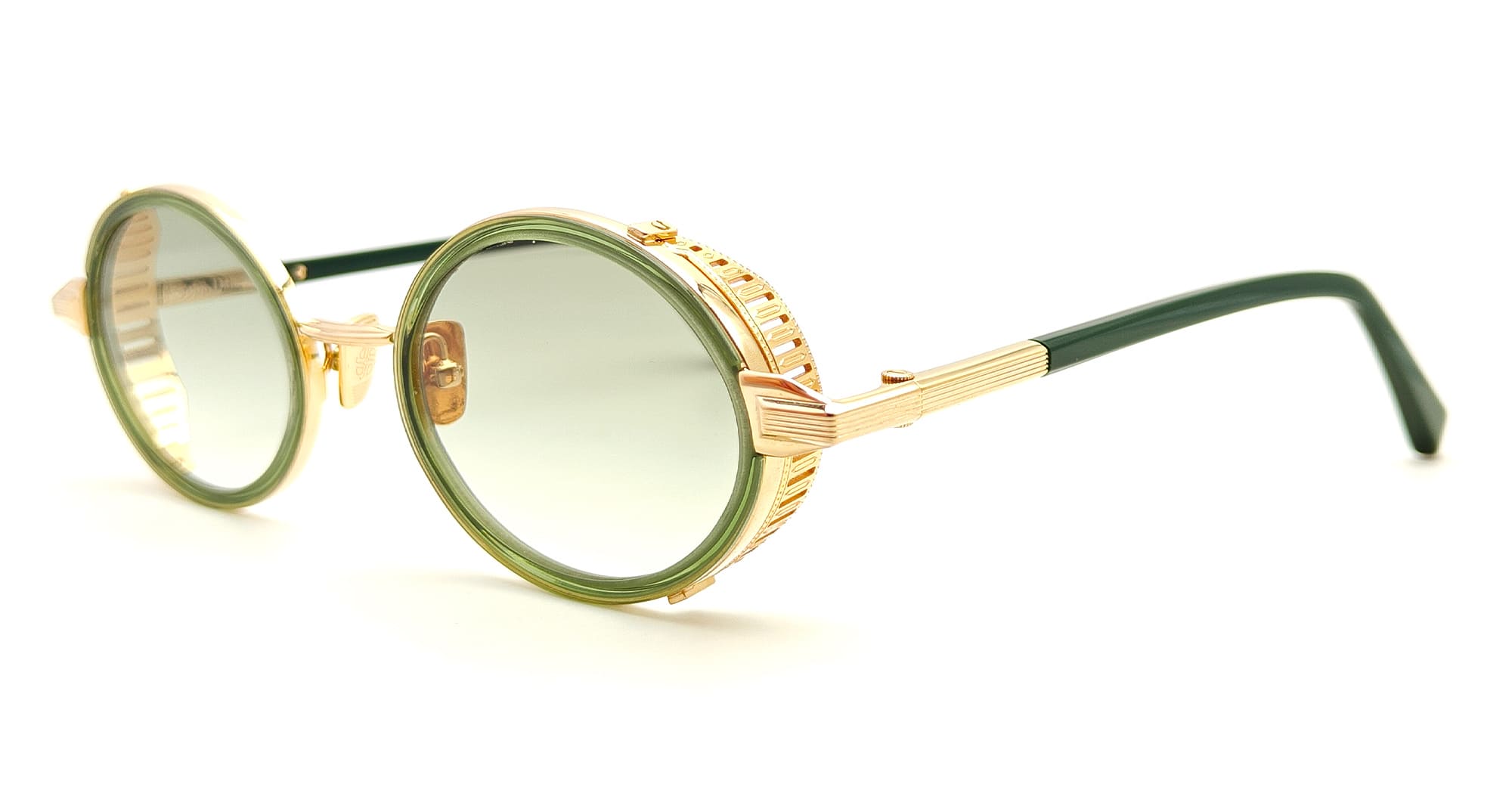  TRANSLUCENT GREEN - Metal - shape Oval - gold, black - EYEWEAR - SUNGLASSES - Unisex,Uomo,Donna,Women,Men - lens Gradient green - Made In France