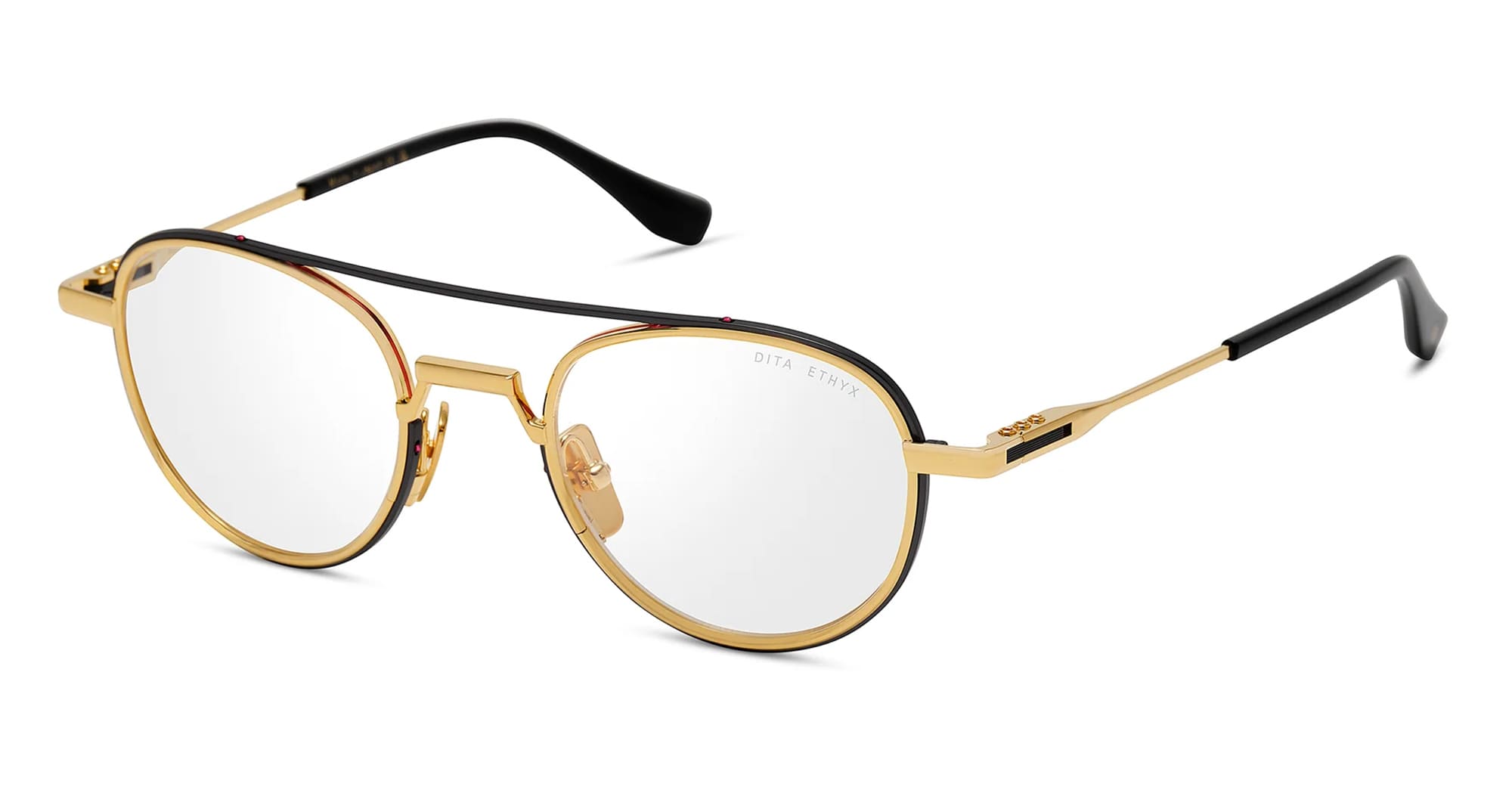 Ottica Mondello Roma - DITA - DTX189-A-01 - ETHYX-  BLACK IRON / YELLOW GOLD RX - titanium, acetate - shape Round - Black, Red - EYEWEAR - EYEGLASSES - Unisex,Uomo,Donna,Women,Men - lens Clear - Made In Japan